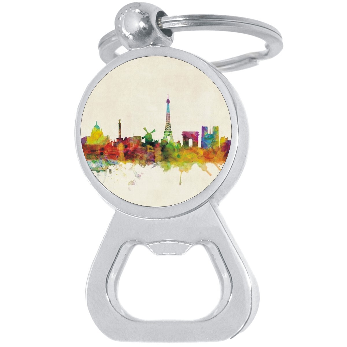 Paris France Bottle Opener Keychain - Metal Beer Bar Tool Key Ring
