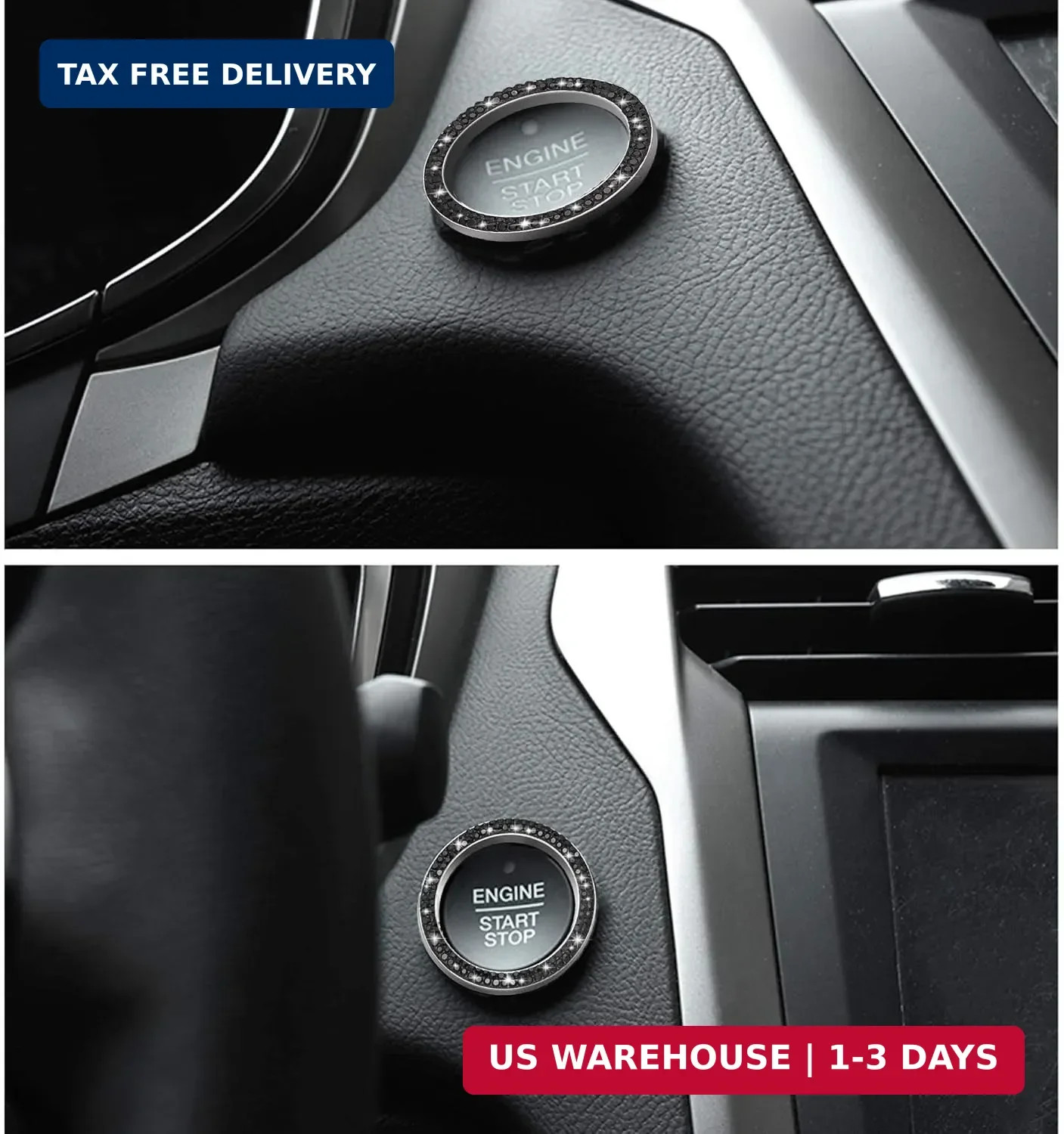 2pcs Bling Car Engine Start Button Cover Diamond Crystal Push Start Stop B