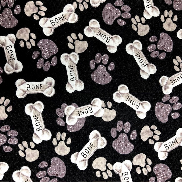 Monochrome Dog bones and paws by Hi Fashion  100% cotton 1 yard to quilt or sew