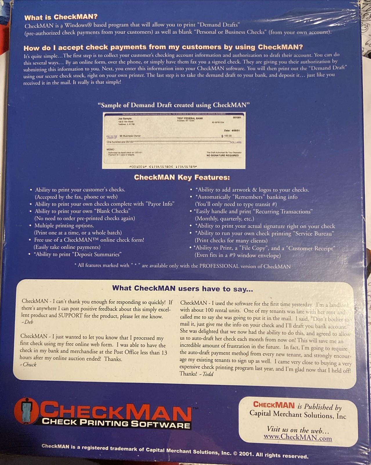 CHECKMAN CHECK PRINTING SOFTWARE/ROM