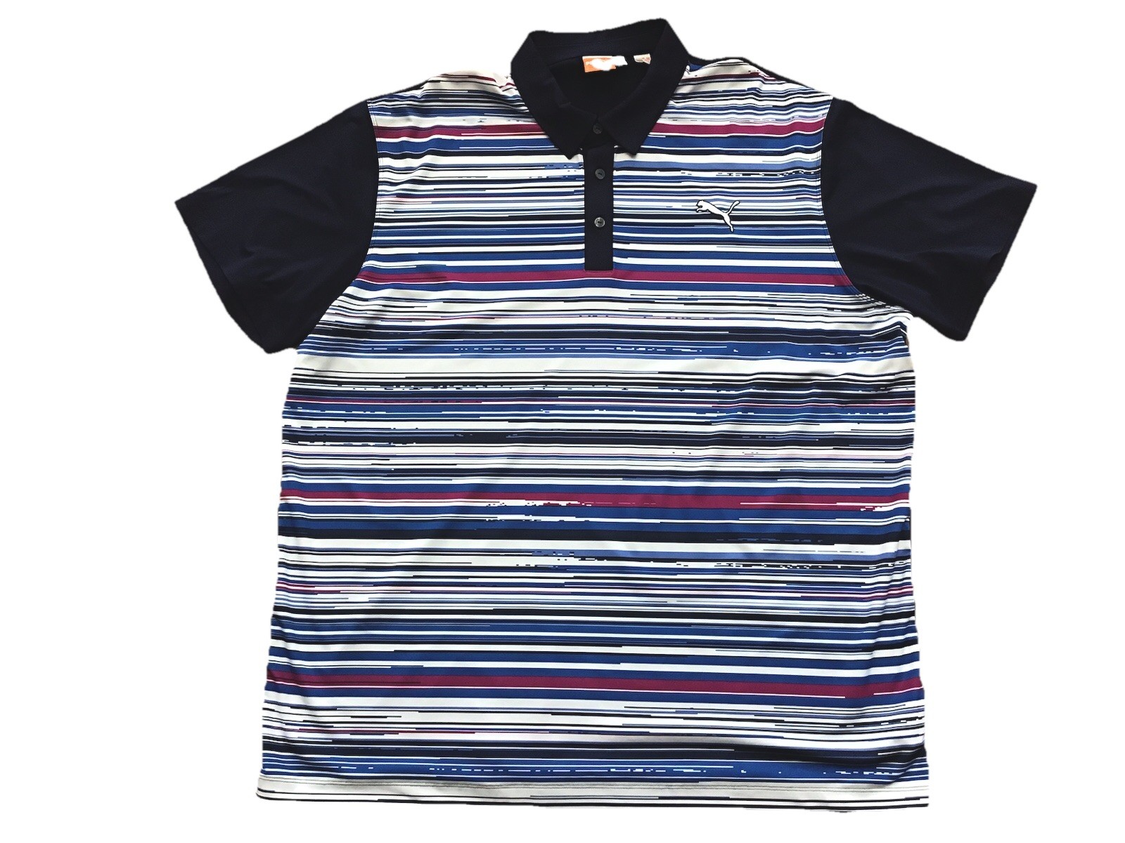 Puma Mens 2XL Navy Multi Stripe Button Collar SS Polyester/Elastane Golf Polo