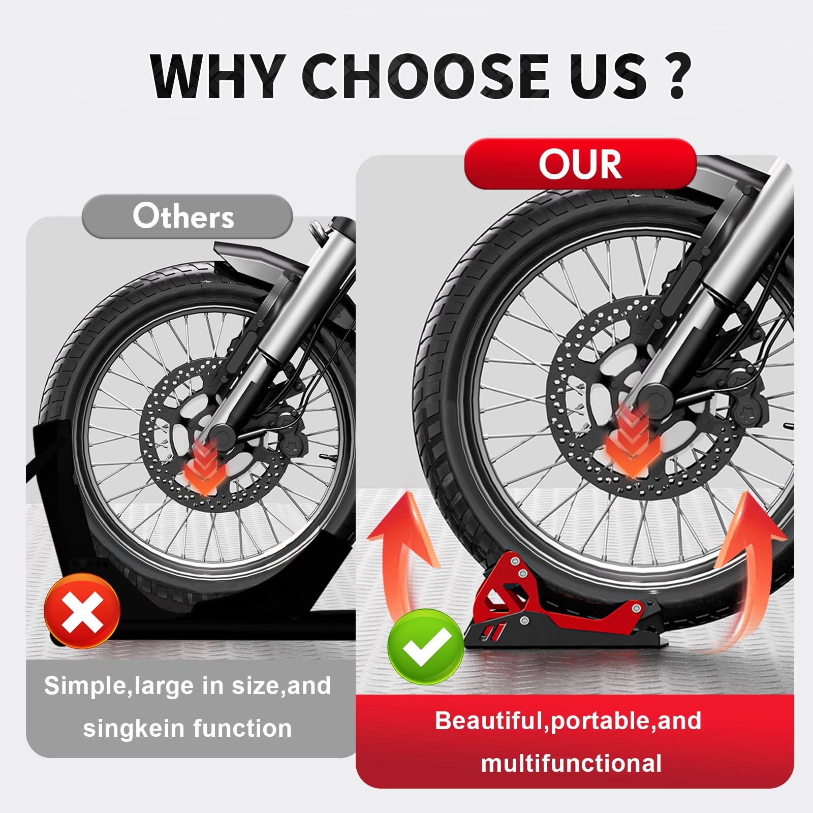 BAOUFF Motorcycle Wheel Chock for Transportation,Portable Adjustable 1800 Red