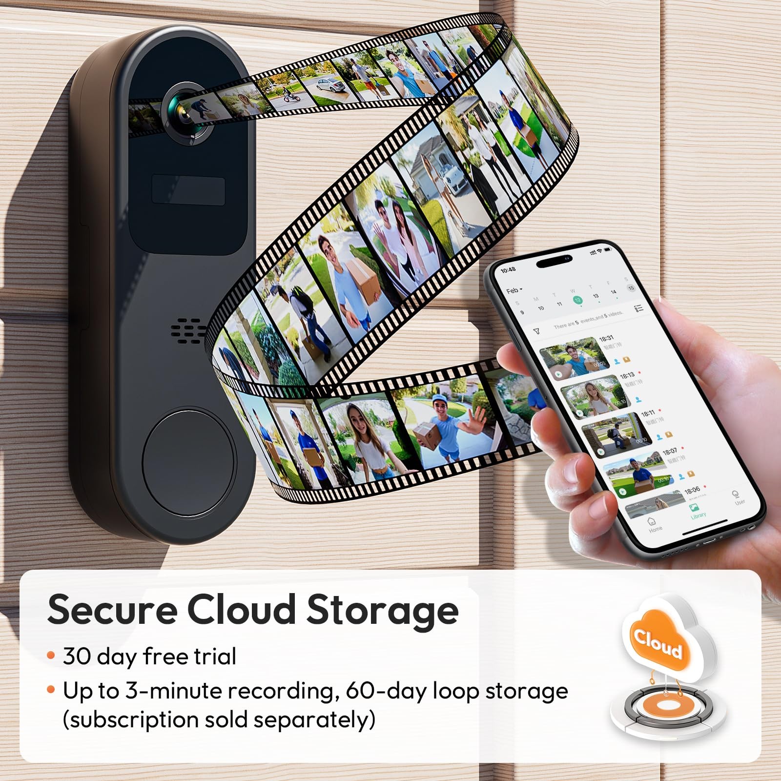 Belleye 2K HD Battery Doorbell Camera Wireless with Ring Chime, DB3, Black