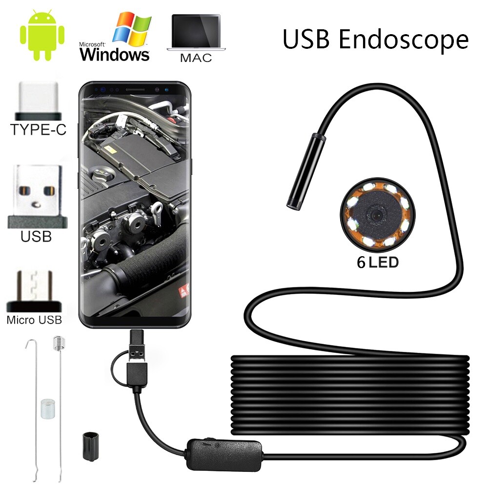 6LED USB Snake Endoscope Borescope Inspection Camera Scope for Android Type C