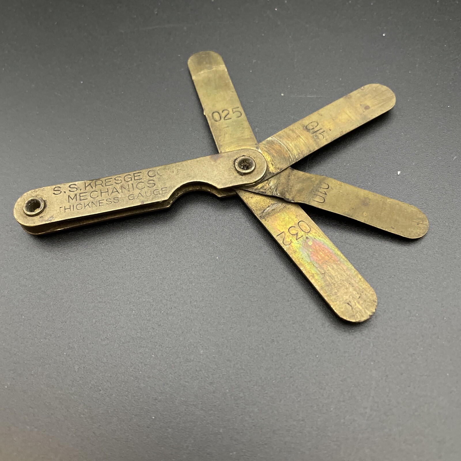 VINTAGE  BRASS THICKNESS GAUGE SS KRESGE "as is"