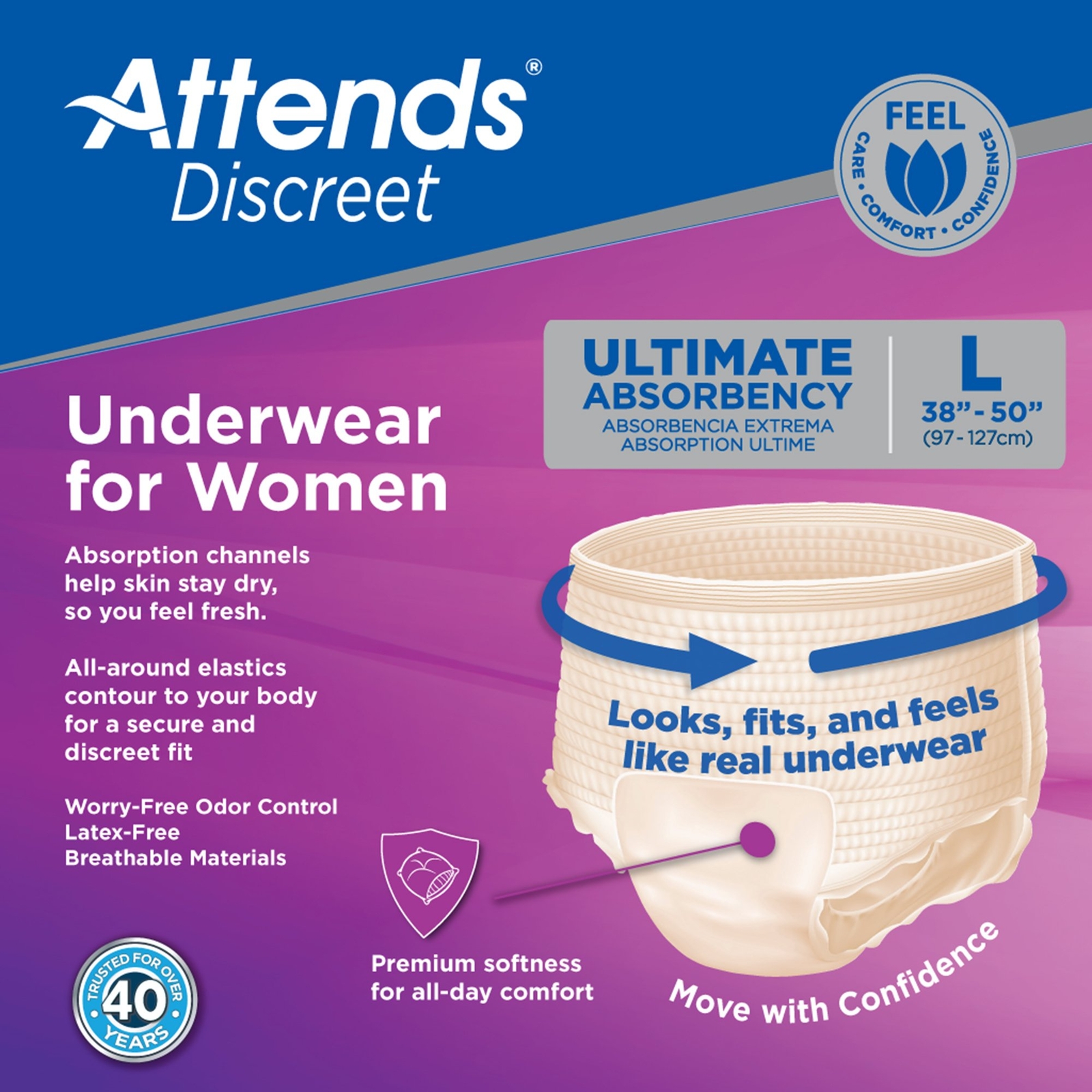 Attends Disposable Underwear Female Large 72 Ct
