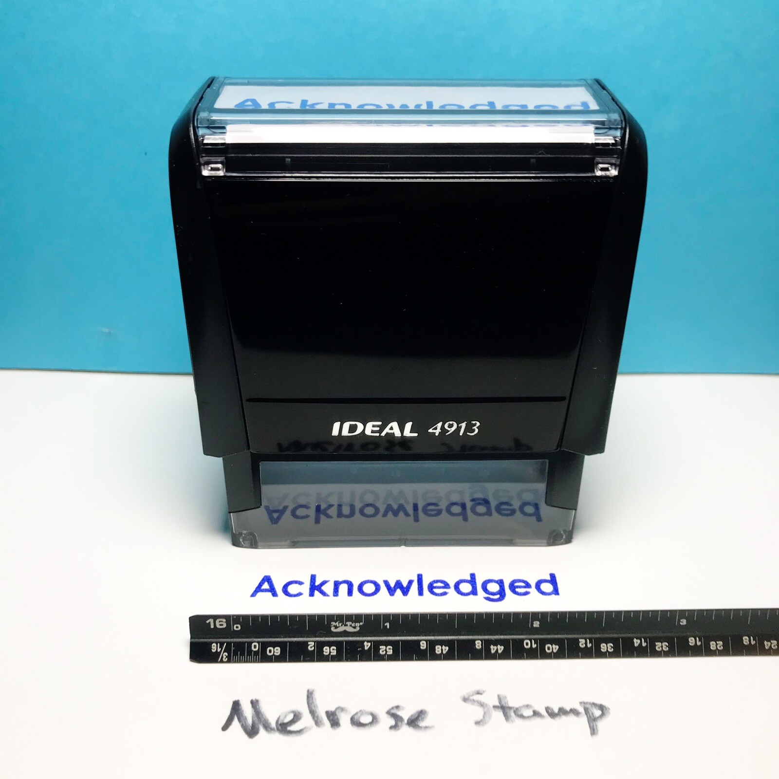 Acknowledged Rubber Stamp Blue Ink Self Inking Ideal 4913
