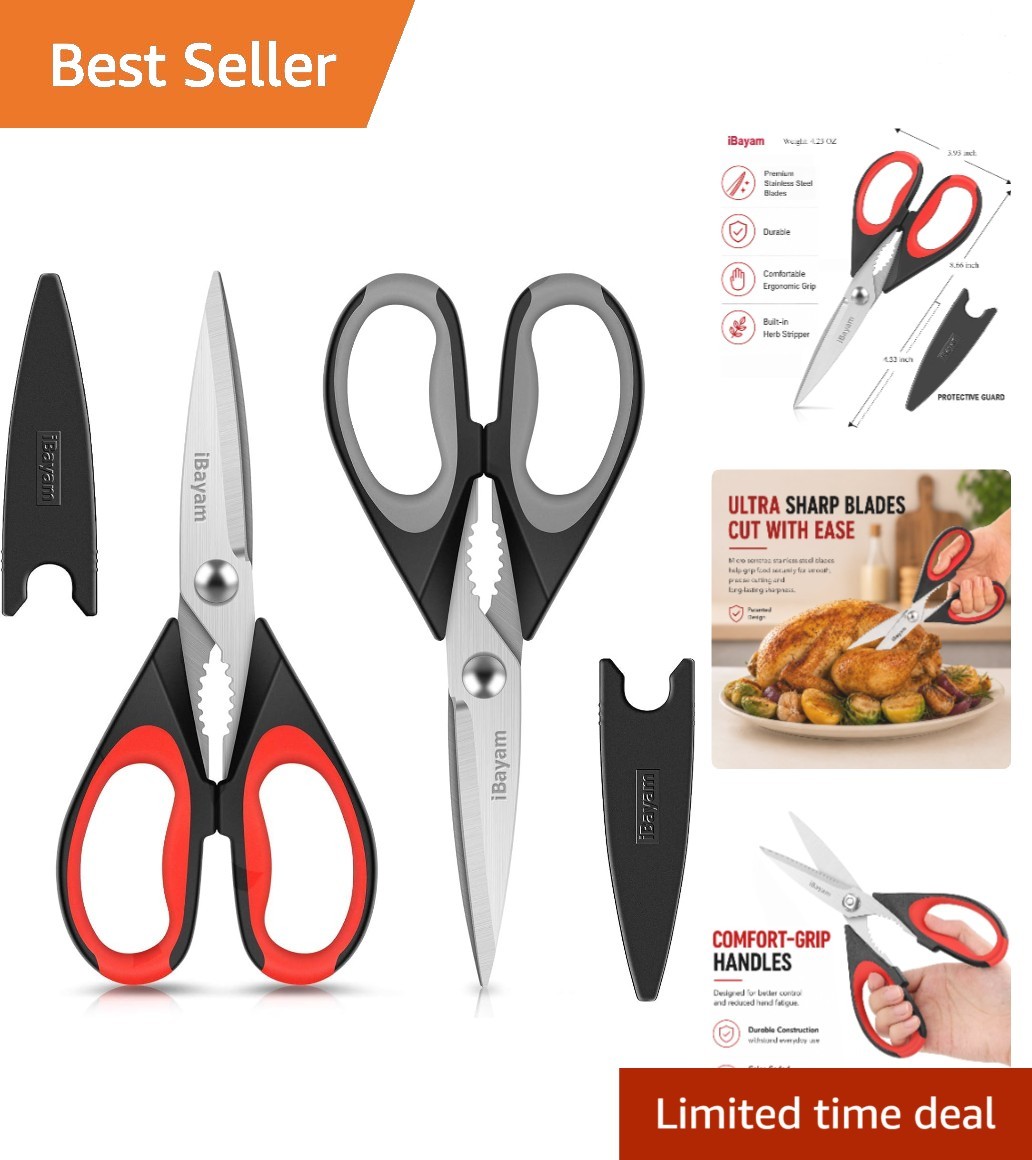 Heavy Duty Kitchen Scissors Set, 2-Pack Stainless Steel Shears with Comfort Grip