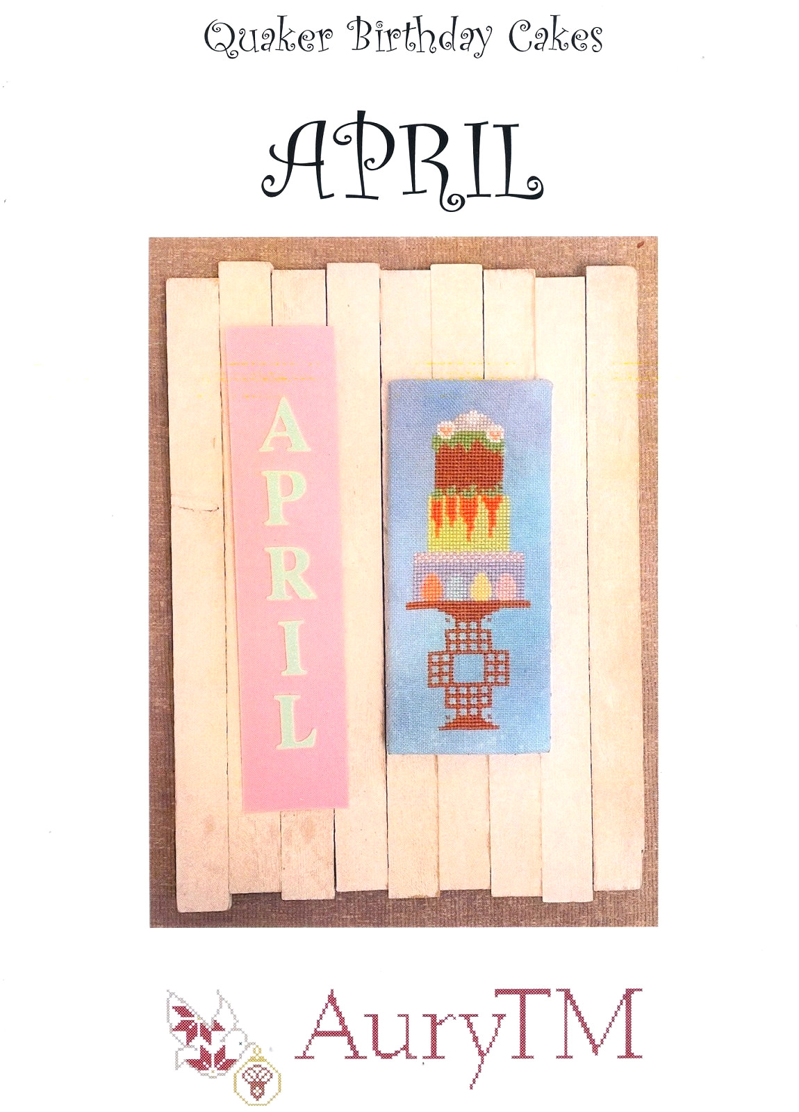 AuryTM APRIL QUAKER BRTHDAY CAKES Cross Stitch Chart Leaflet ~ Easter / carrots