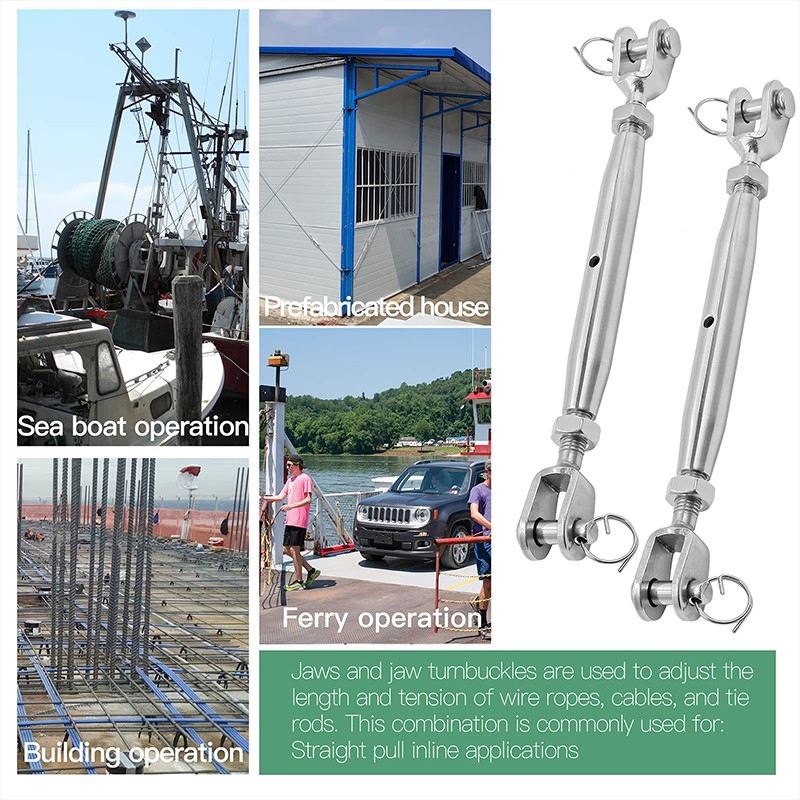 Stainless Steel Turnbuckle Rigging Screw Jaw to Jaw Wire Rope Tensioner A4 316