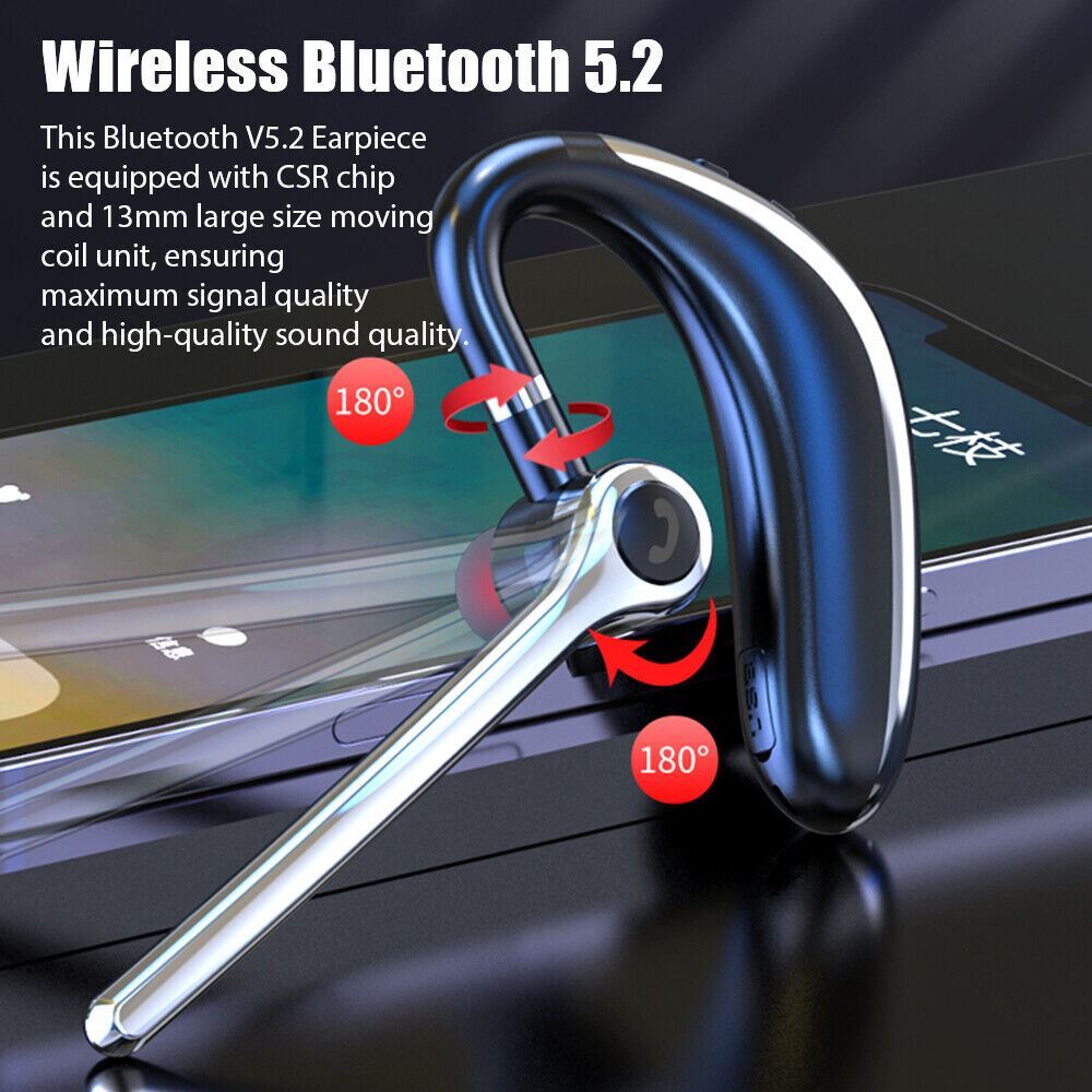 Bluetooth 5.2 Earpiece Wireless Headset Driving Trucker Earbuds Noise Cancelling