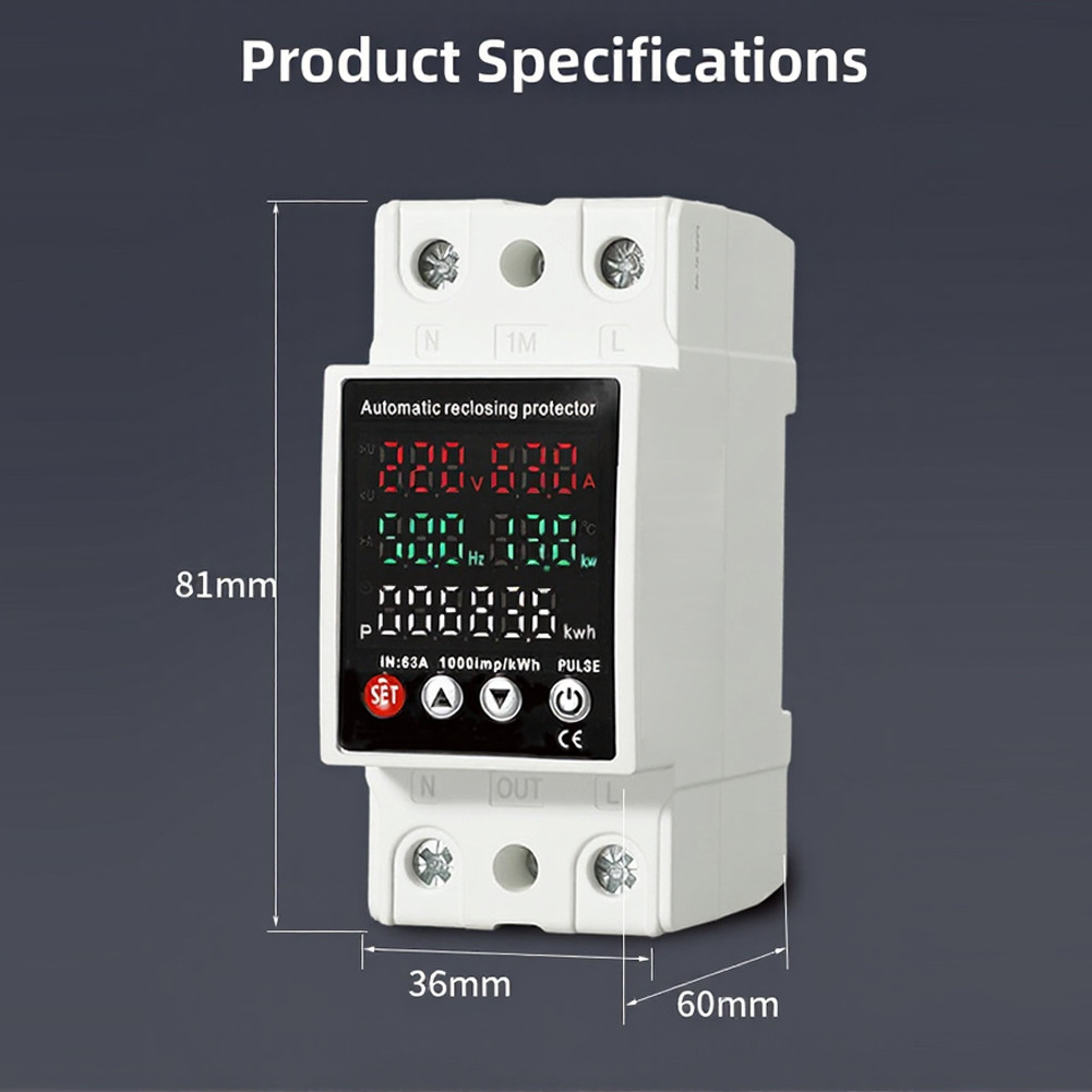 Electric Meter Voltage Protector AC 80V-300V 63A Automatic Disconnect Recovery
