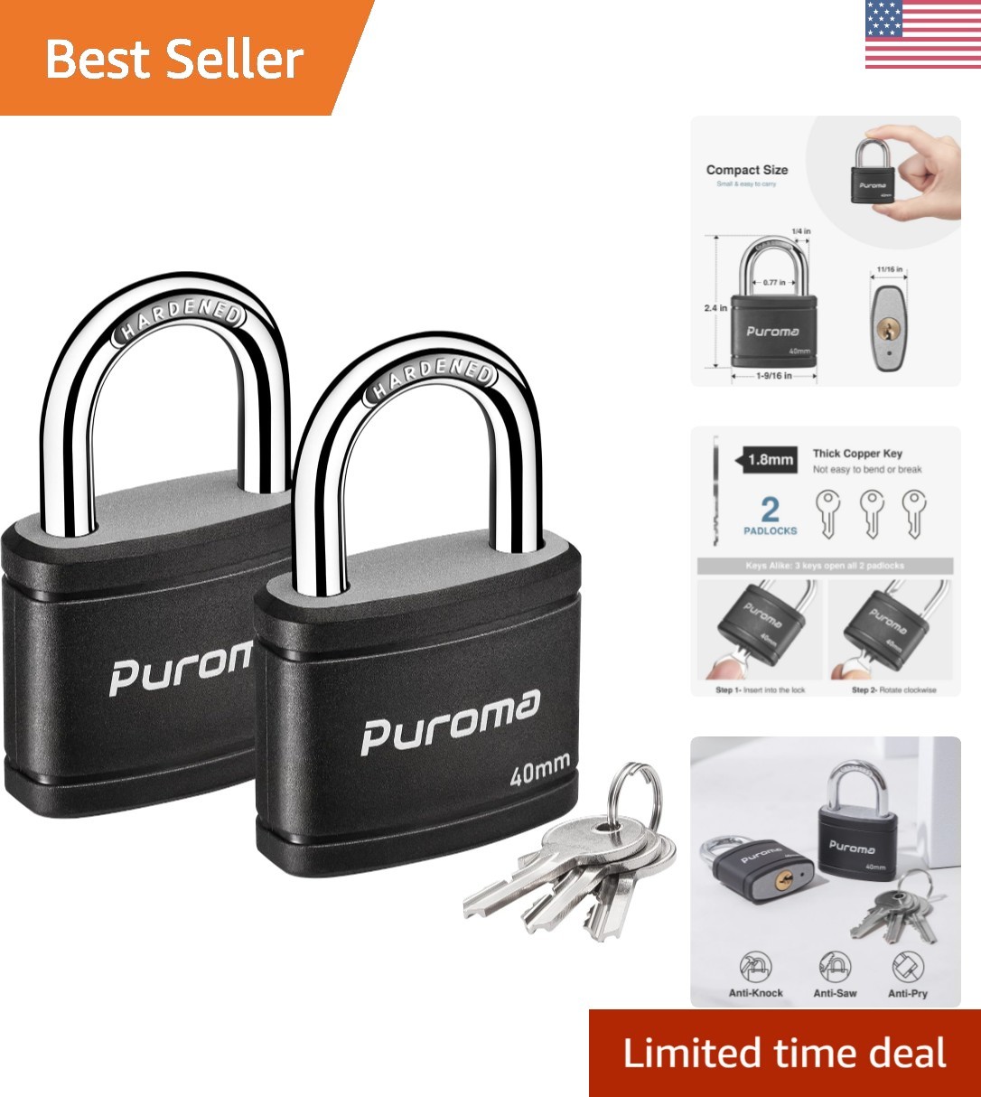 Durable Weather-Resistant Keyed Padlocks - 2 Pack for Gates & Toolboxes