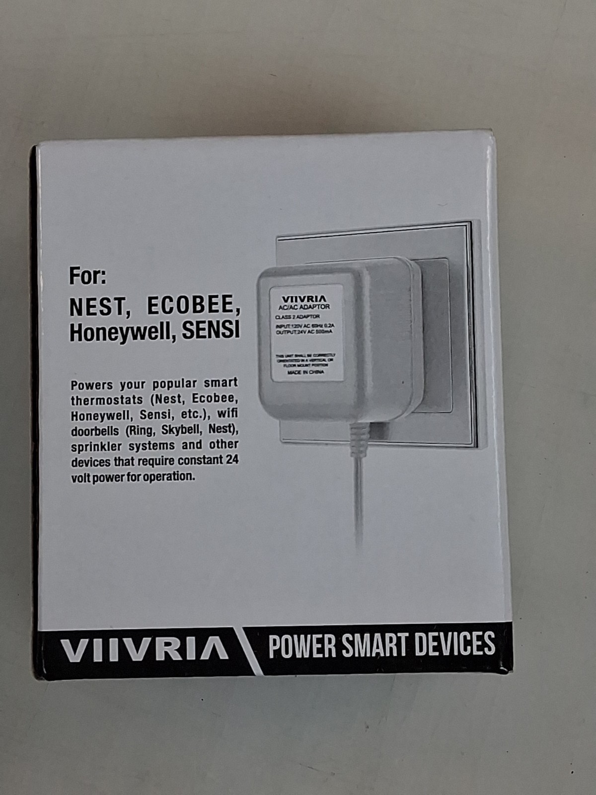 VIIVRIA 24VAC Class 2 Power Adapter 500mA for Nest Ecobee Honeywell Sensi...
