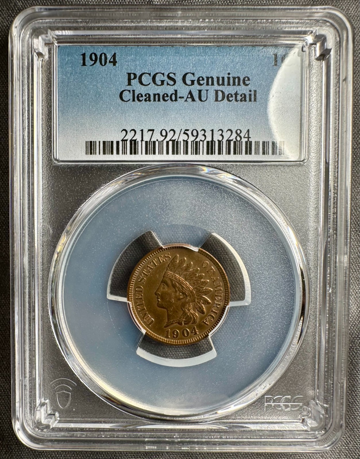 1904 Indian Head Penny PCGS Genuine Cleaned AU Details (Slabbed)
