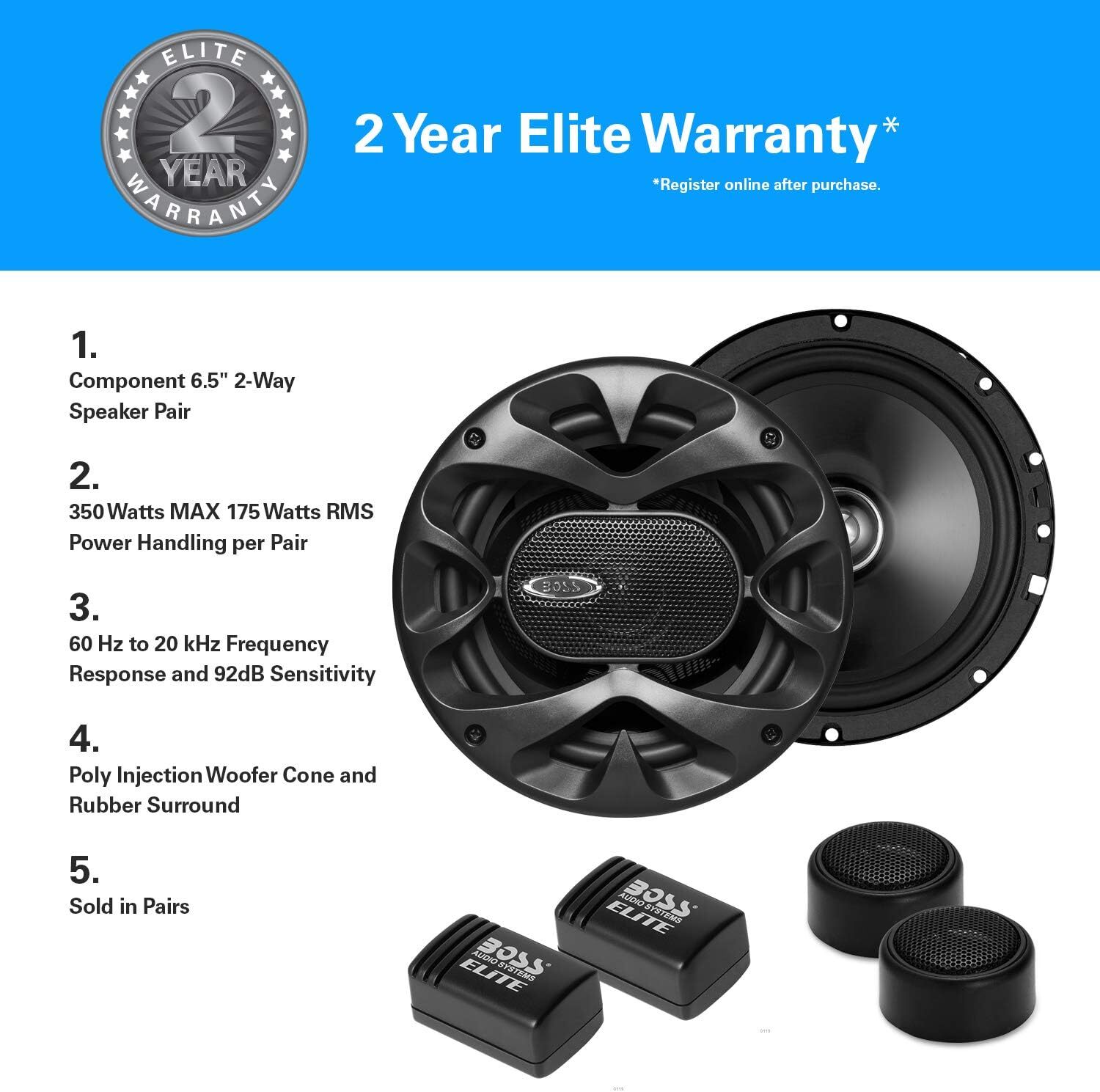 BOSS Audio Systems Elite BCK65 Component Car Speaker System 2 6.5 Inch Speaker