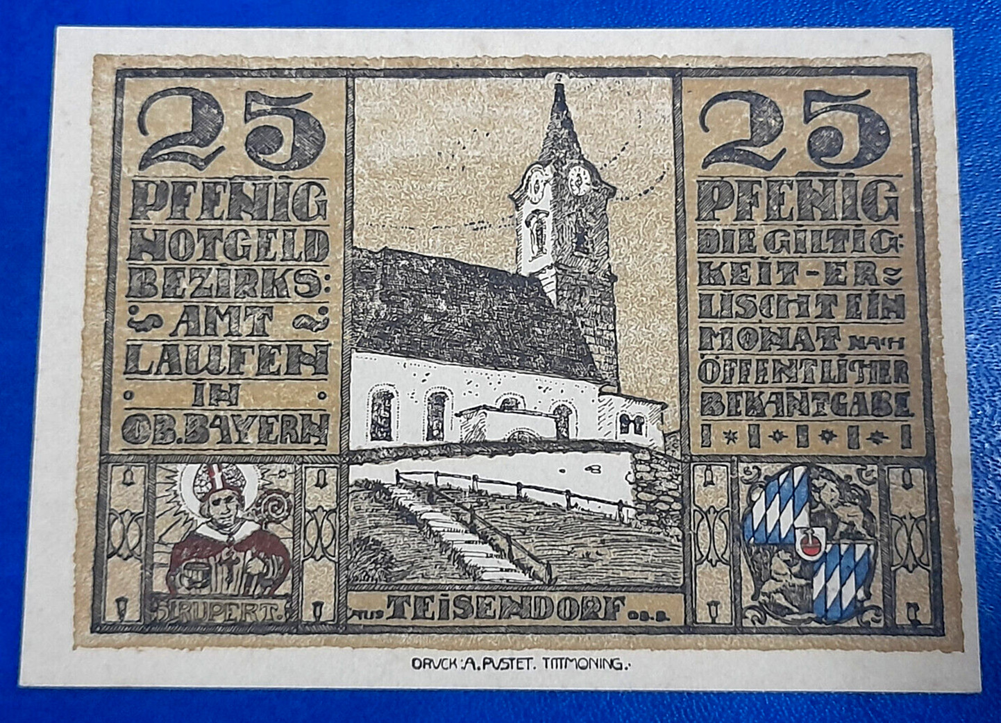 LAUFEN NOTGELD 25 PFENNIG 1920 EMERGENCY MONEY GERMANY BANKNOTE (32441)