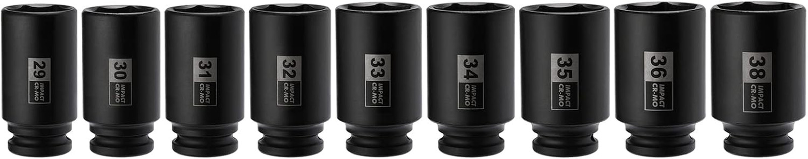 9PCS 1/2 Inch Drive Deep Impact Socket Set, 29-38MM, Spindle Axle Nut S