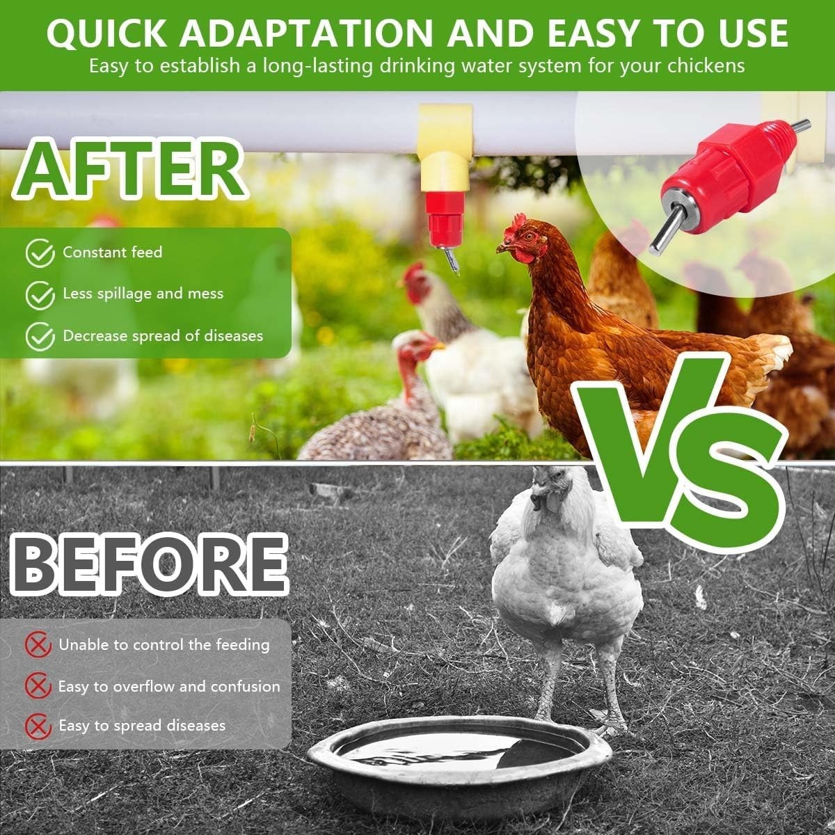 30 Pack Automatic Chicken Waterer - Efficient Gravity-Fed Poultry System