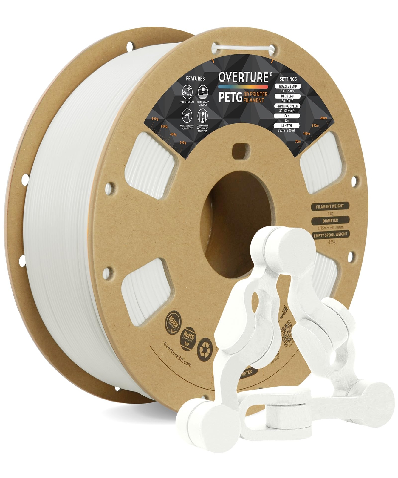 PETG 3D Printer Filament 1.75mm 1kg Spool White Tough and Accurate