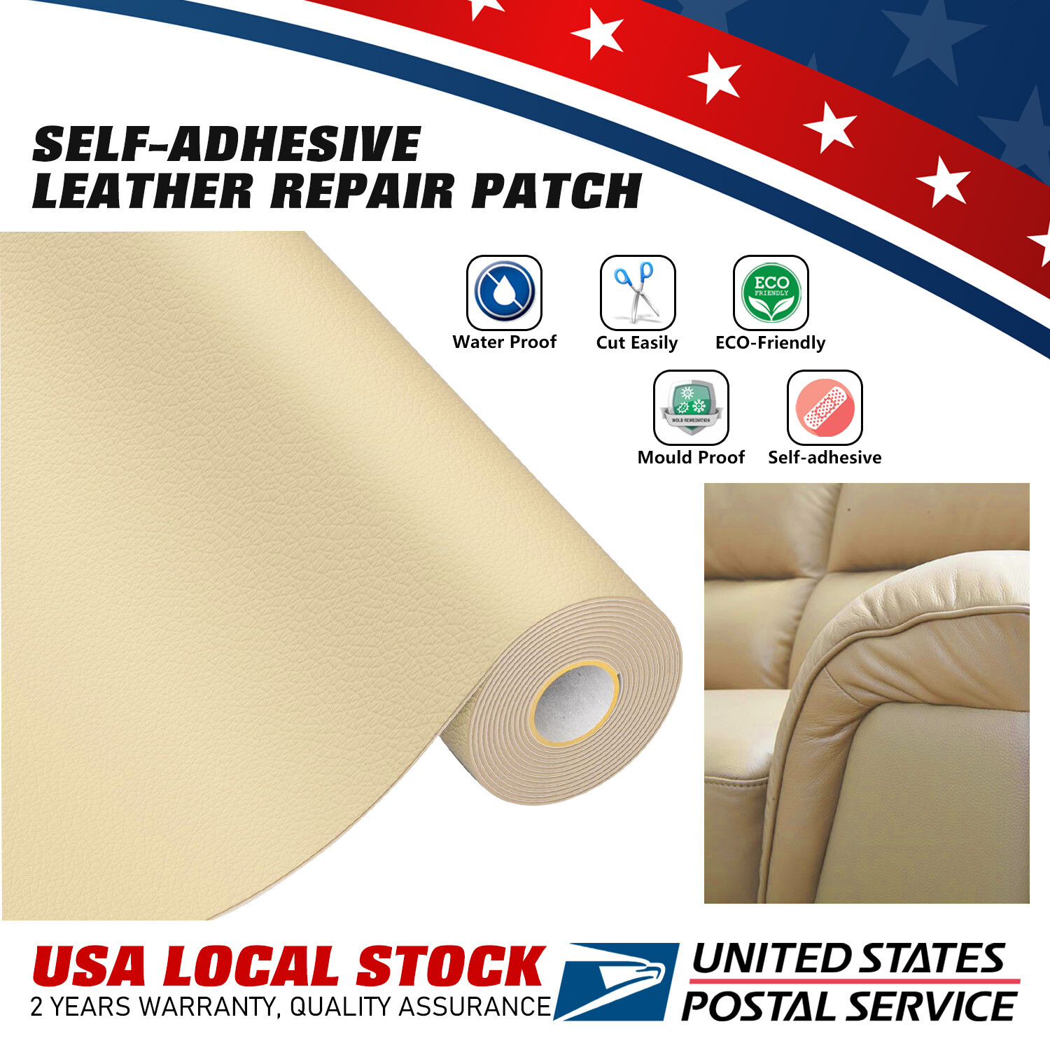 Scratch Cover Self-Adhesive Beige Patch, Invisible Fix For Sofa Leather Surfaces