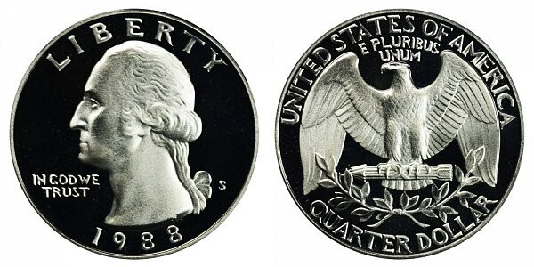 1988 S GEM BU PROOF WASHINGTON QUARTER BRILLIANT UNCIRCULATED PF/US COIN #6233