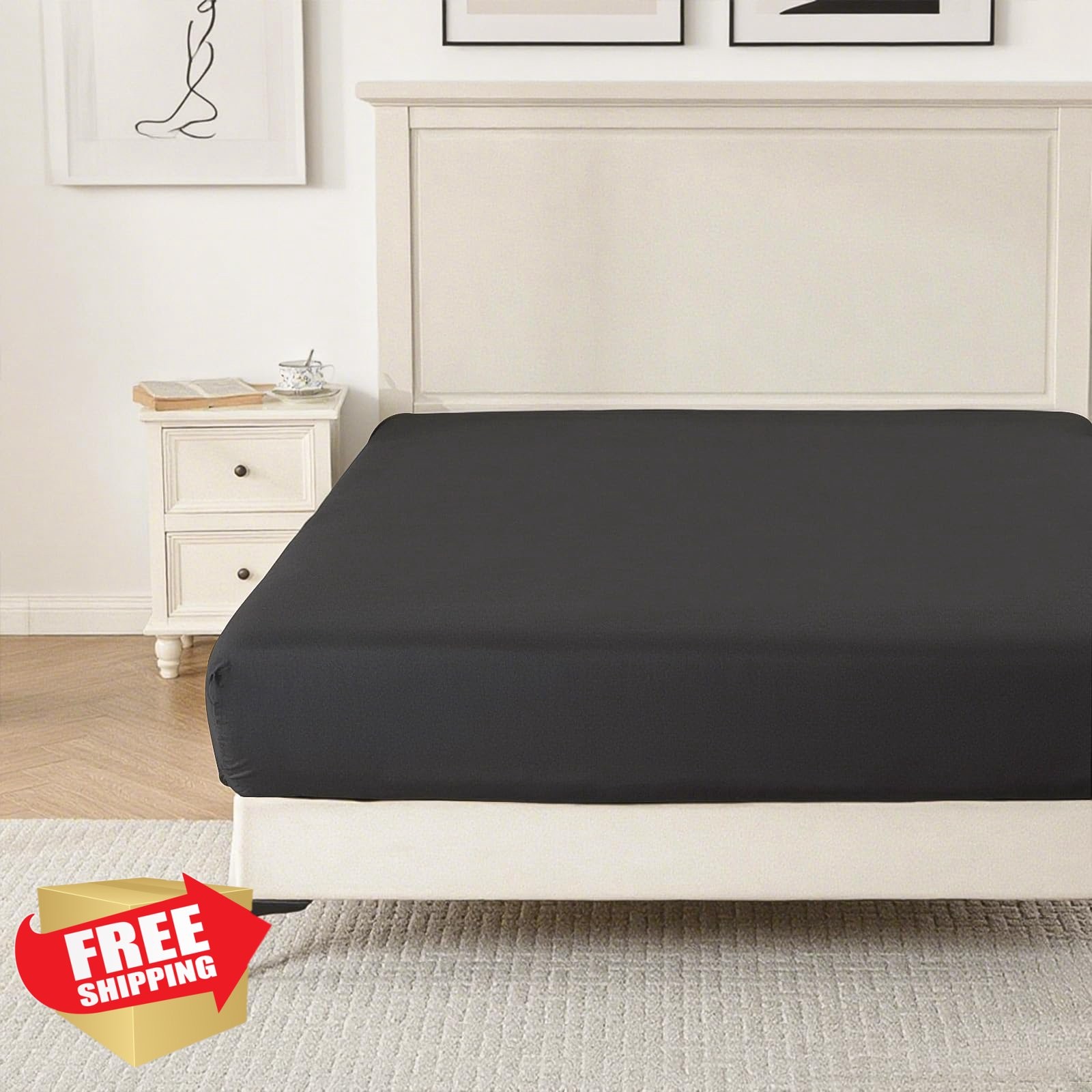 Ranunculus Full Black 2-Pack Fitted Sheet