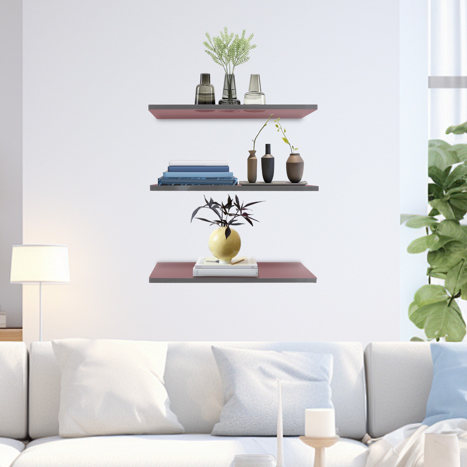 3pcs Brown Acrylic Floating Shelves Wall Mounted Shelf Floating Shelf Organizer