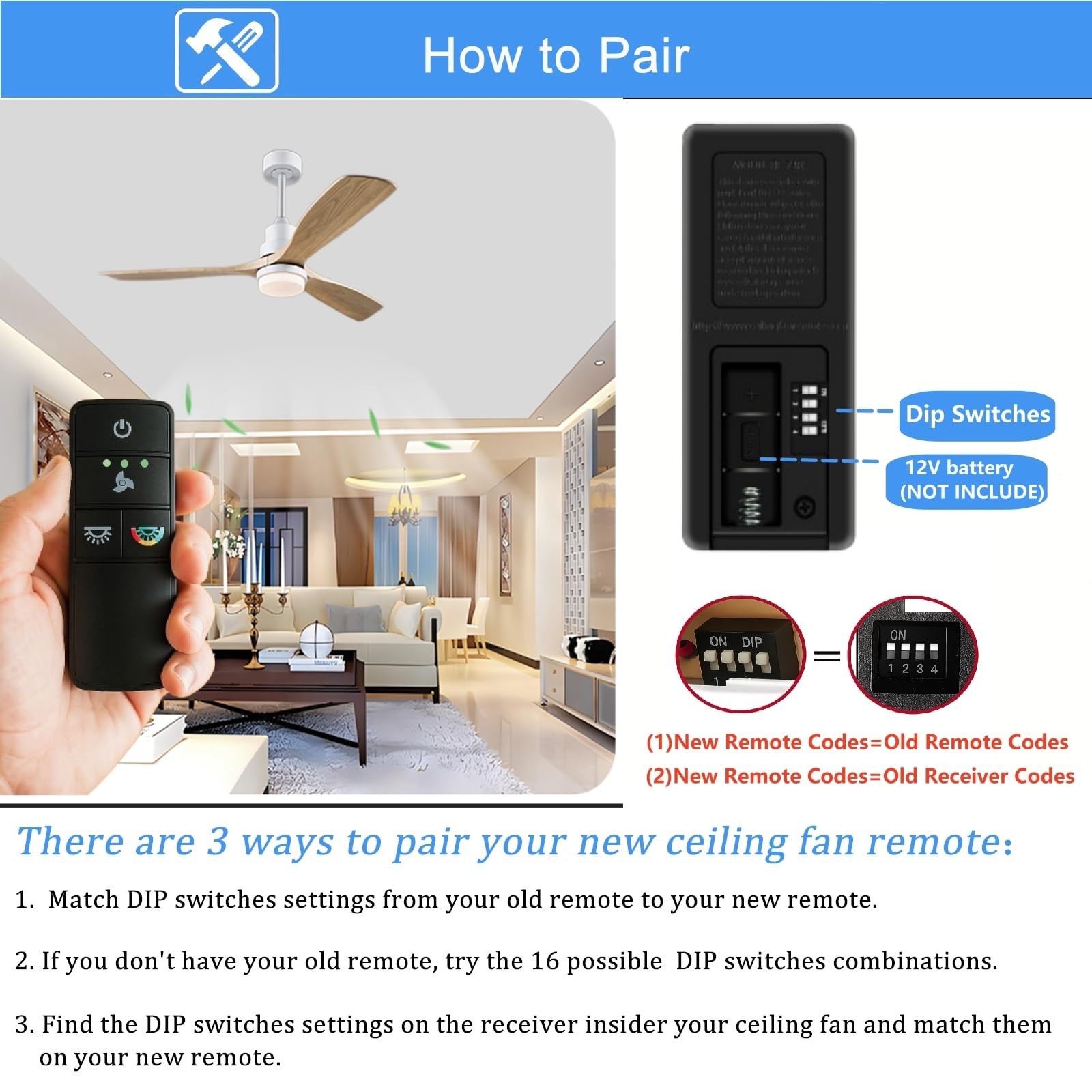 TX028C-S Ceiling Fan Remote Control Replacement for Hampton Bay Home Decorators