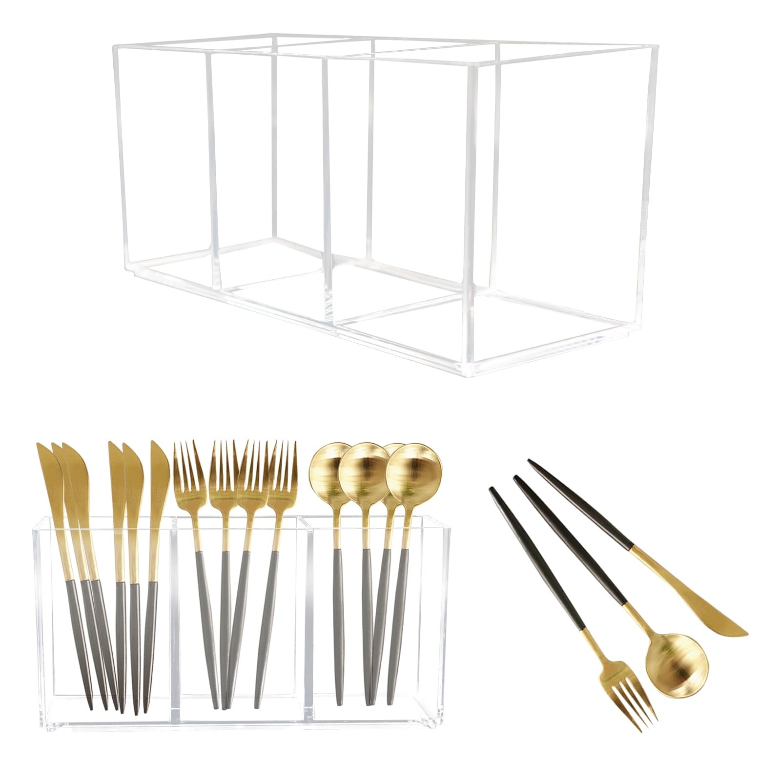 BingegePet Acrylic Kitchen Utensil Holder, Cutlery Caddy Small, Transparent
