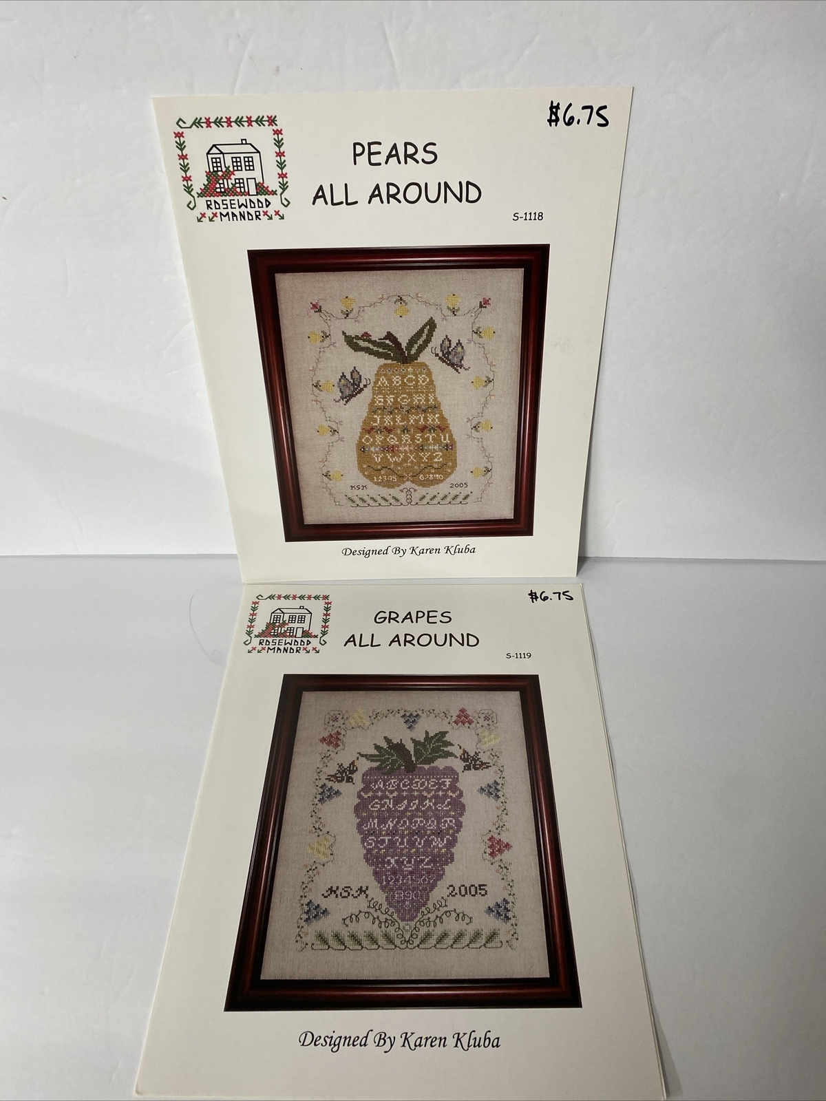 Rosewood Manor Cross Stiich Charts Lot of 2 Grapes and Pears All Around