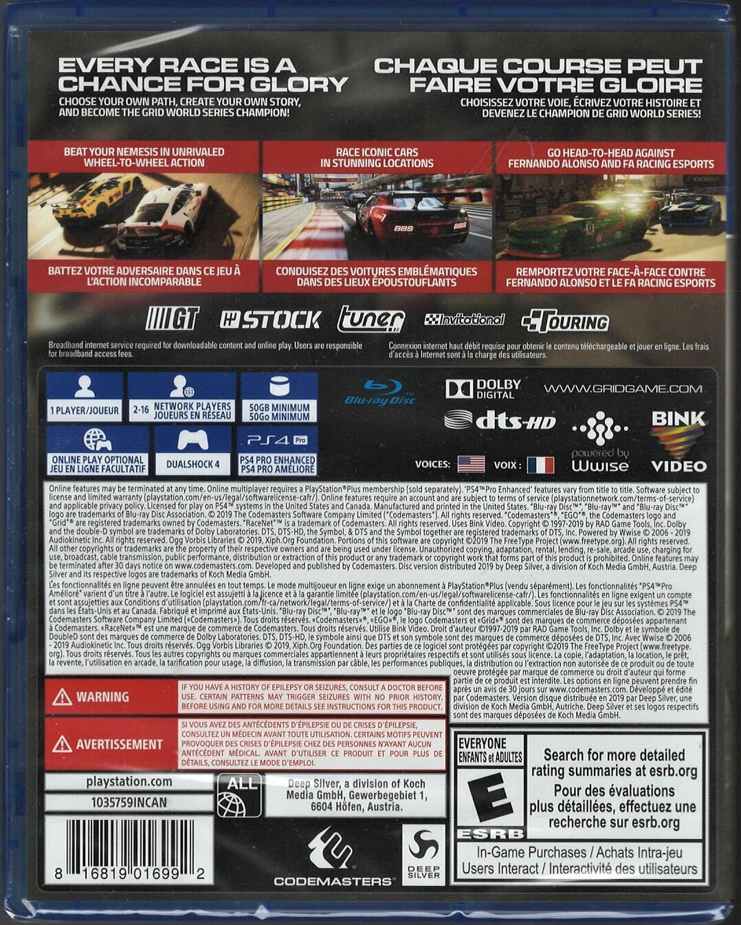 GRID PS4 (Brand New Factory Sealed US Version)