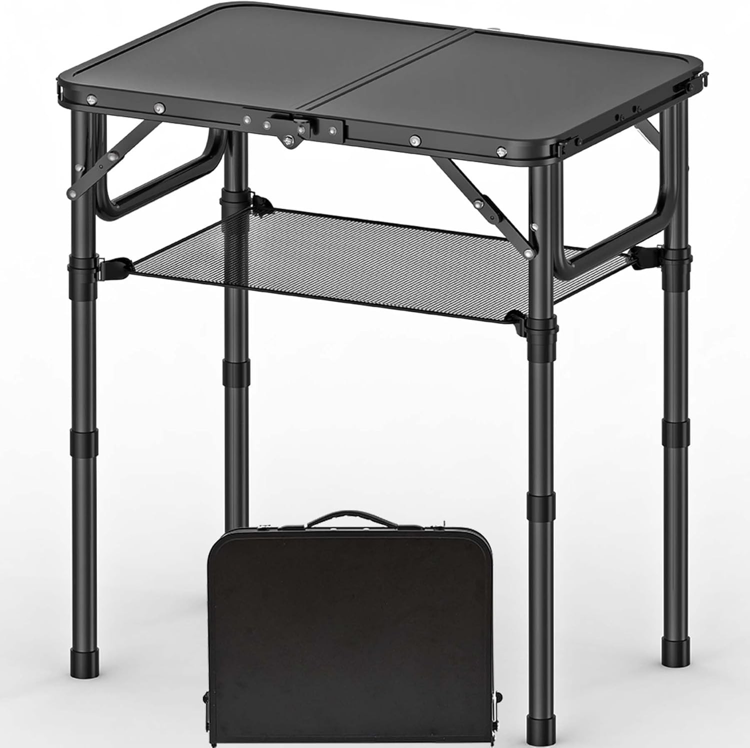 Folding Picnic Table with Storage Net, Matte Black 23.6x15.8x27,