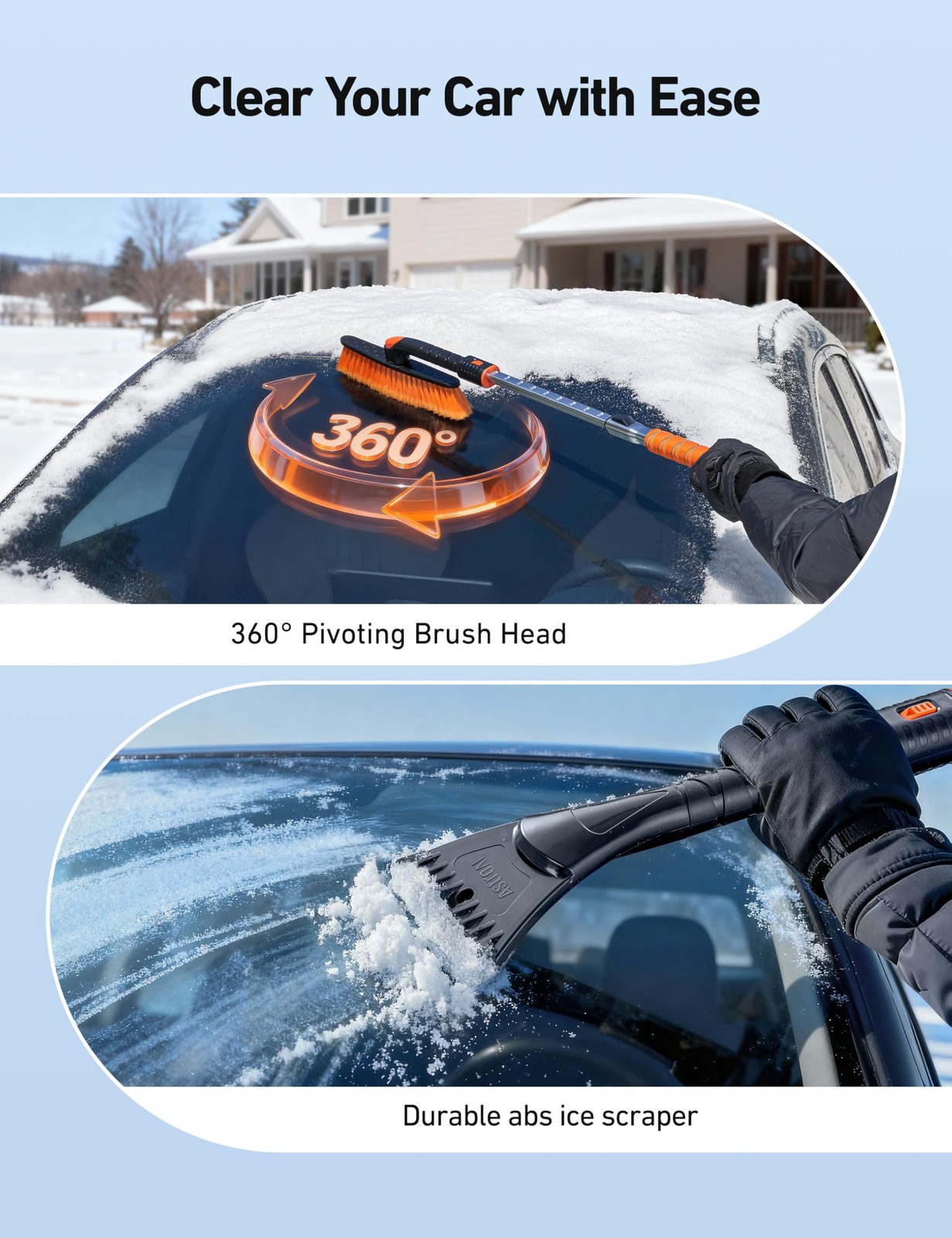 AstroAI 47.2" Ice Scrapers for Car Windshieldand Extendable Medium, Orange