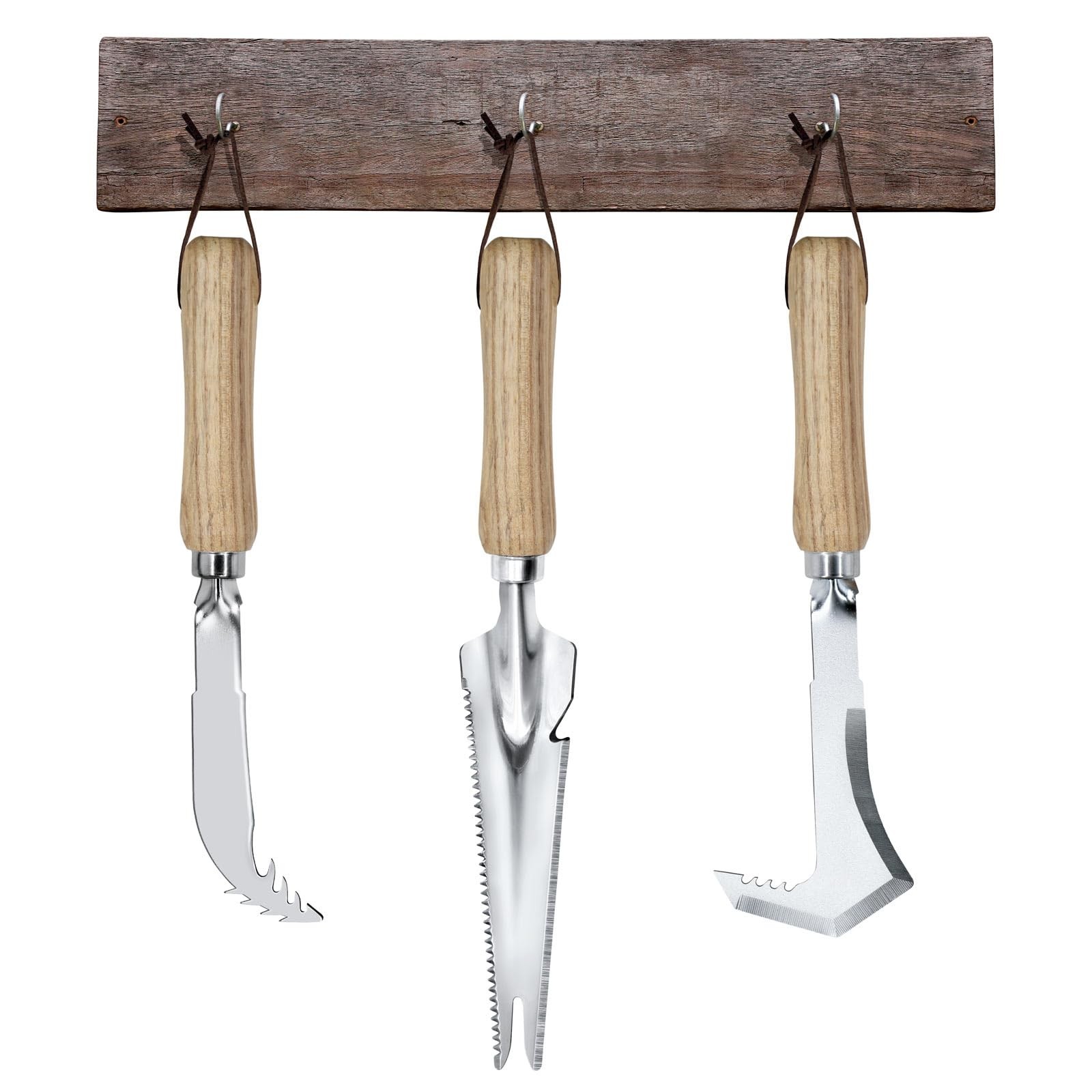 Jardineer Weed Puller Tools Set, 3 Pack Hand Crack Weeder, Stainless wooden