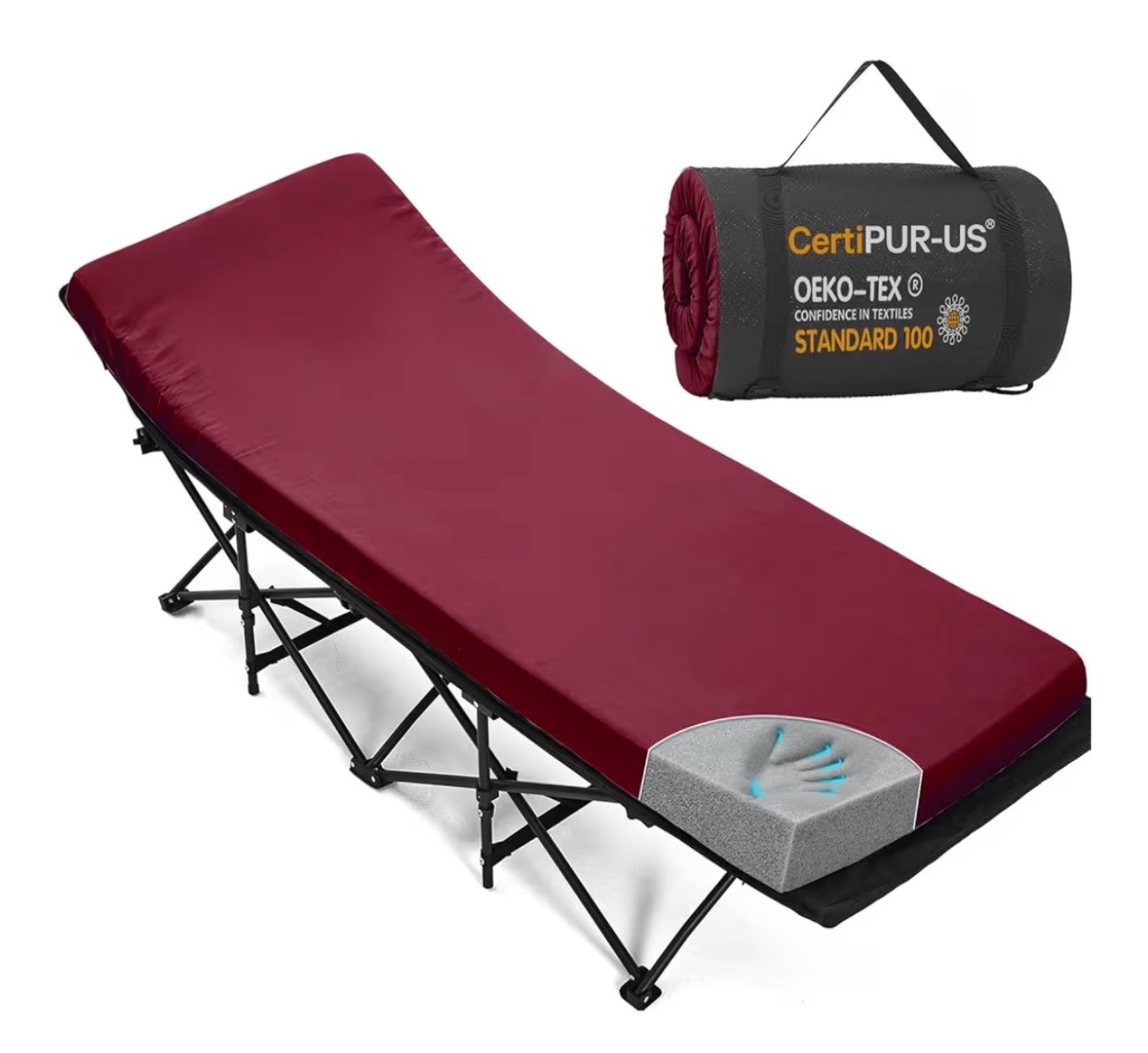 Cymula Camping Cot Mattress 2In Memory Foam Soft ,Warm Non-Slip Topper  75x30x2
