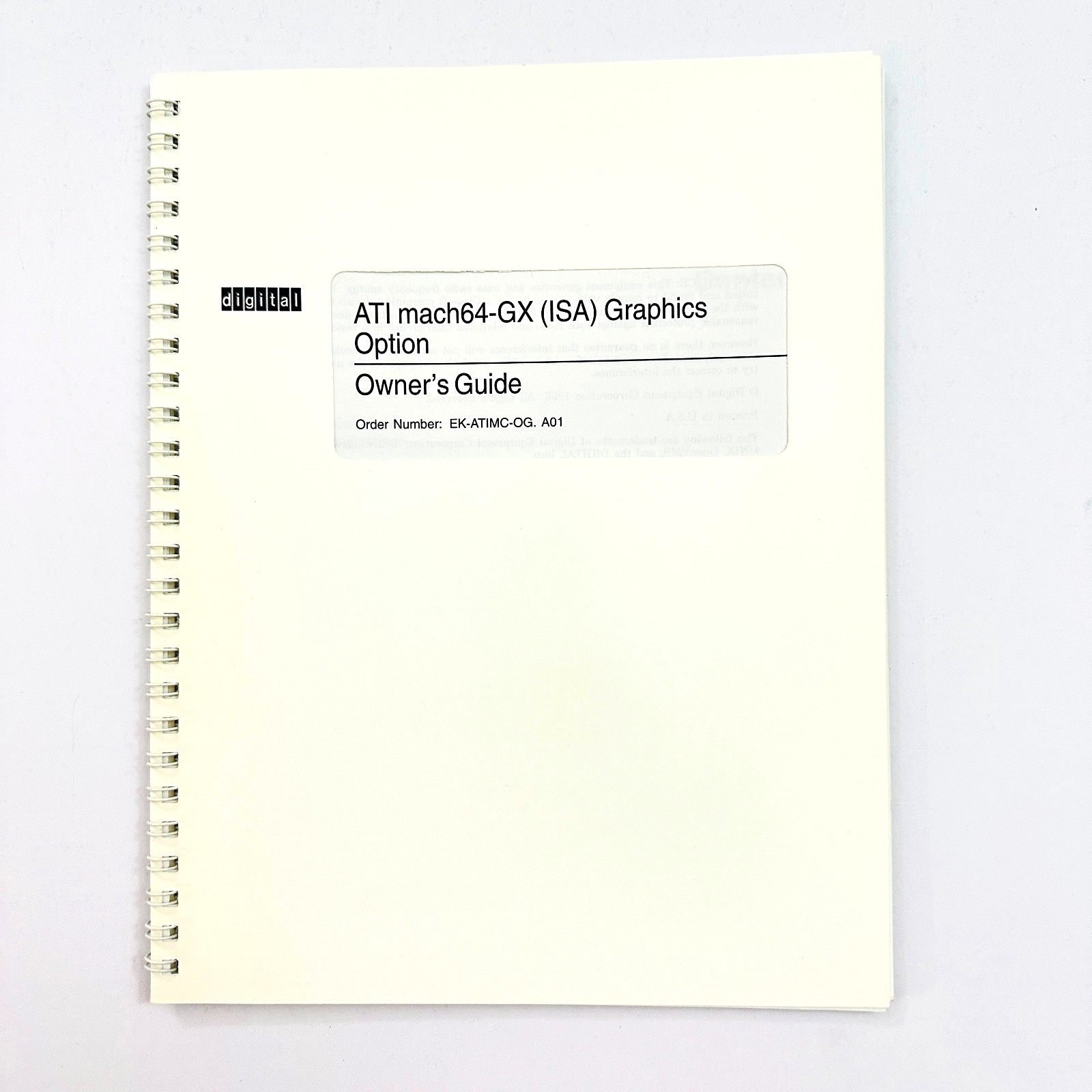 Digital DEC Alpha ATI Mach 64 GX ISA Graphics Card Manual video