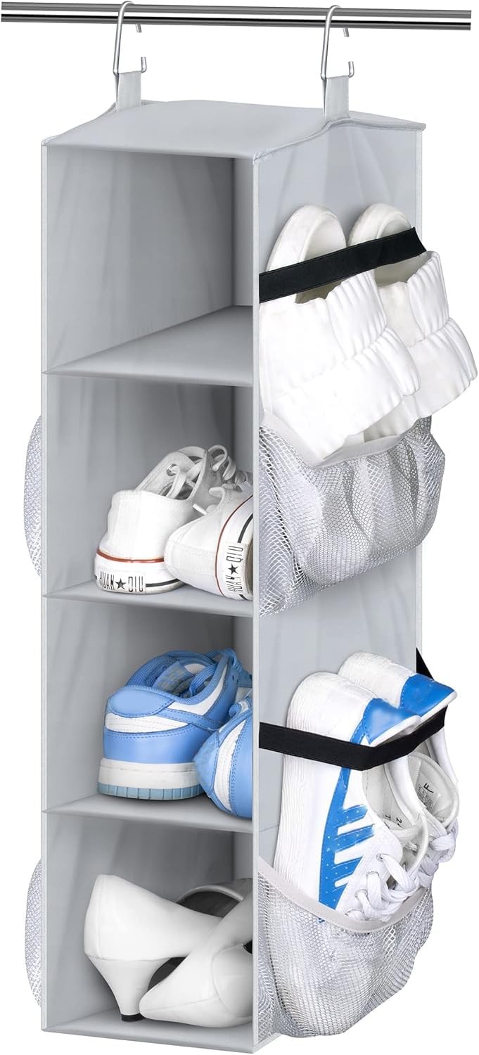 SLEEPING LAMB Short Hanging Shoe Organizer for Closet Storage with 25'', Grey
