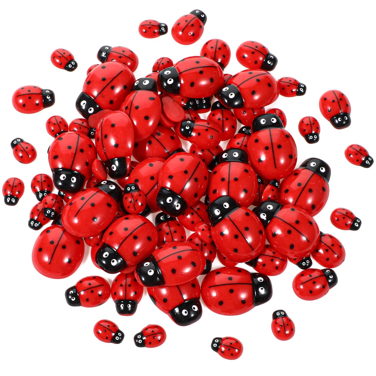 100 Pieces Ladybug Decor, Tiny Resin Ladybugs Decor, 3 Size Plastic Ladybugs Sha