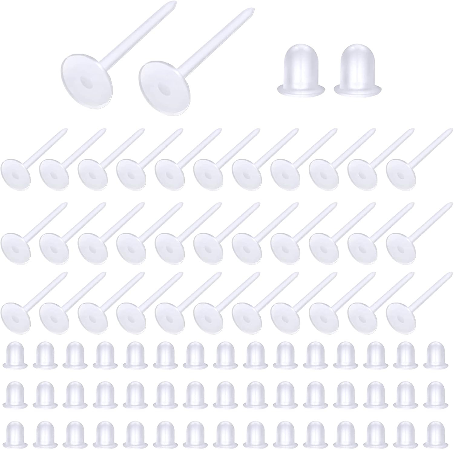 100Pcs 5Mm Invisible Pierced Plastic Earrings Blank Pins Studs Tiny Head Finding