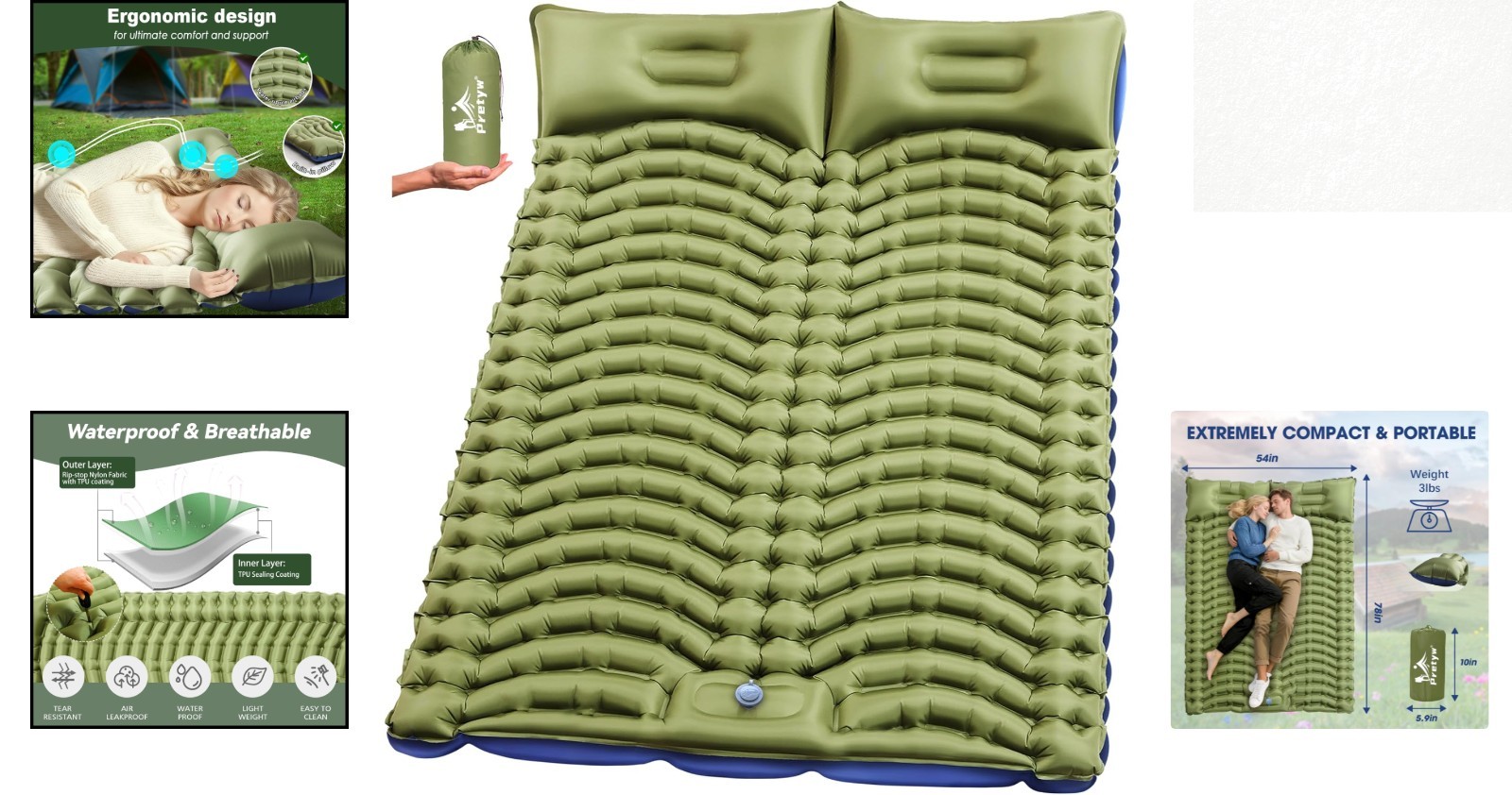 Double Sleeping Pad for Camping - Ultralight & Self-Inflating Comfort