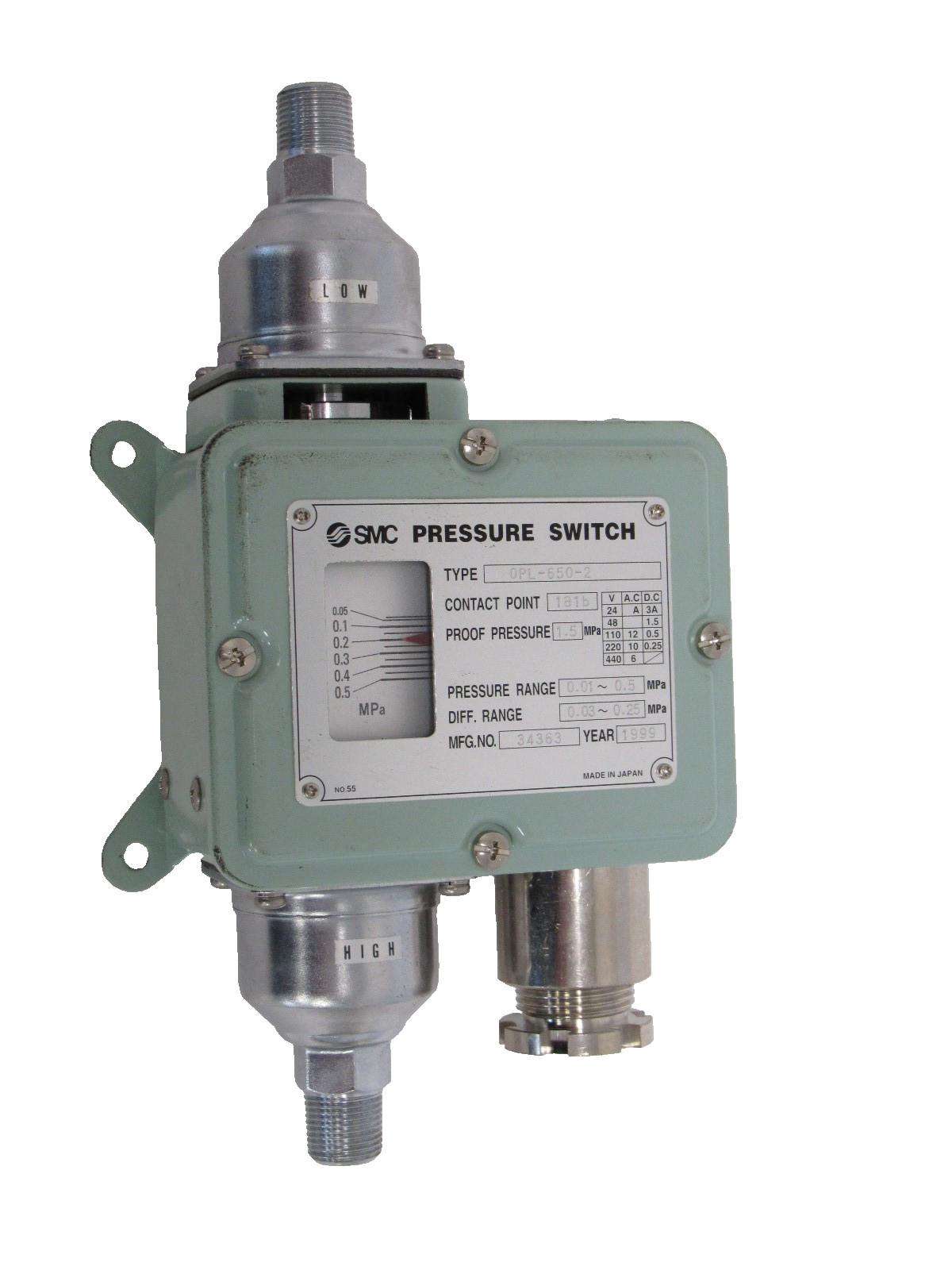 NEW SMC 0PL-650-2 PRESSURE SWITCH 0PL6502