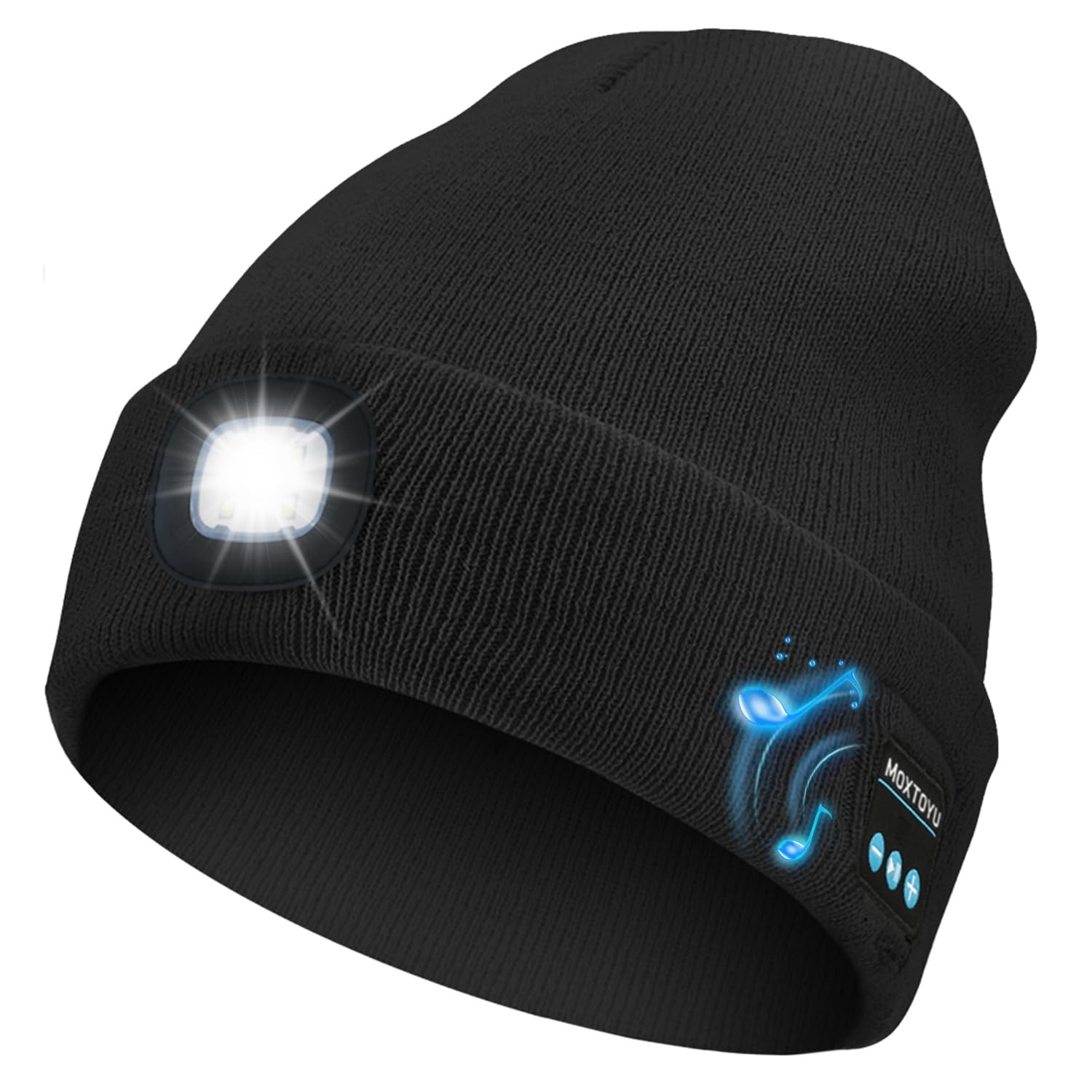 MOXTOYU Bluetooth Beanie with Light, USB Rechargeable LED One Size, Black
