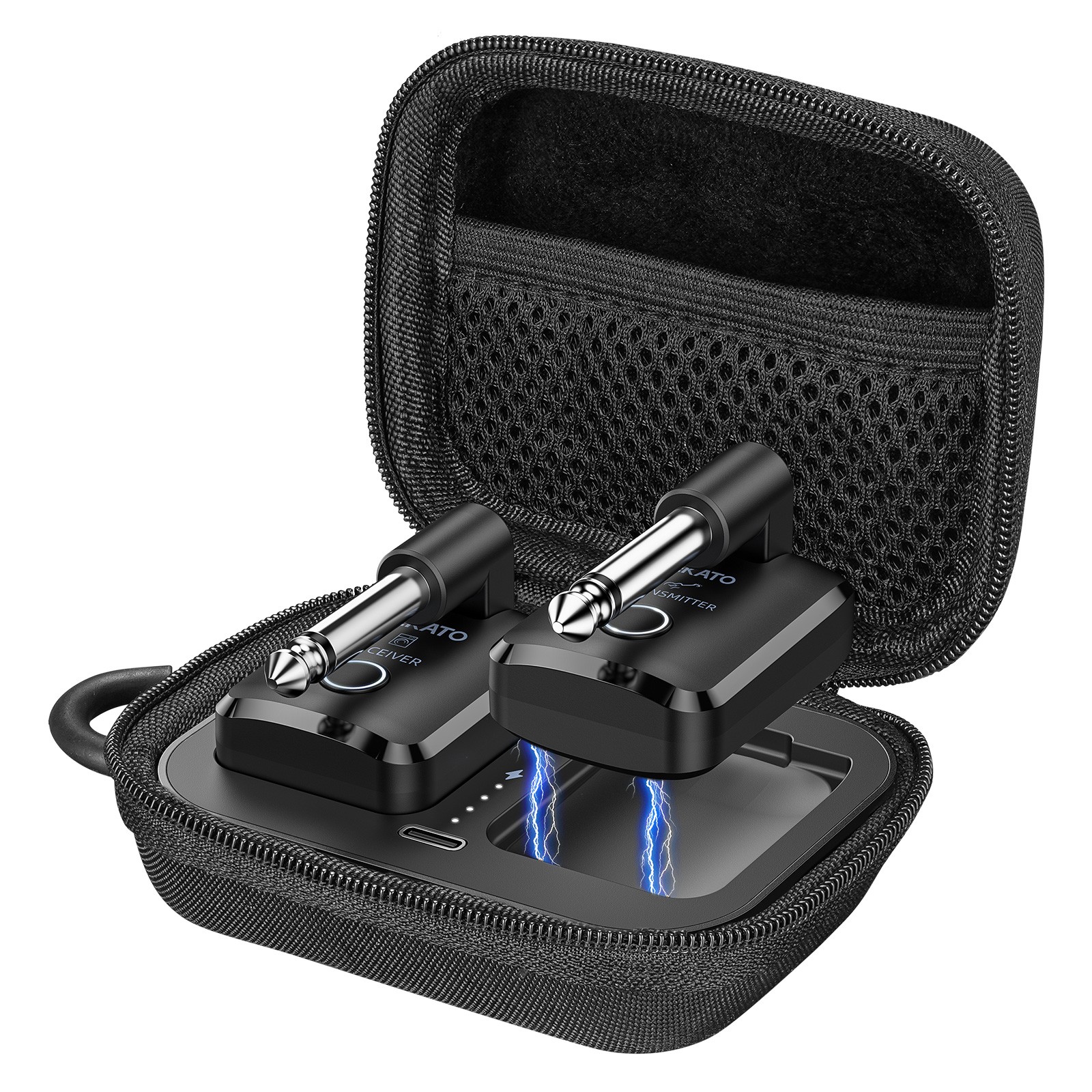 LEKATO Wireless Guitar System with Charging Case 2.4GHz Transmitter Receiver