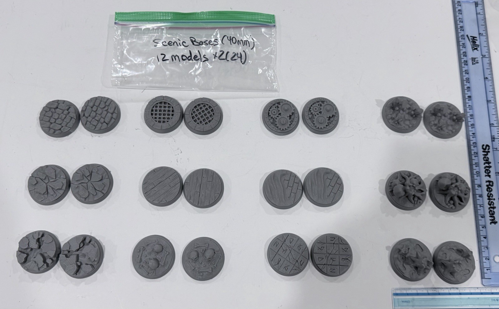 Lot of 24 Scenic 40mm 3D Printed Round Bases x2 Sets of 12 Designs