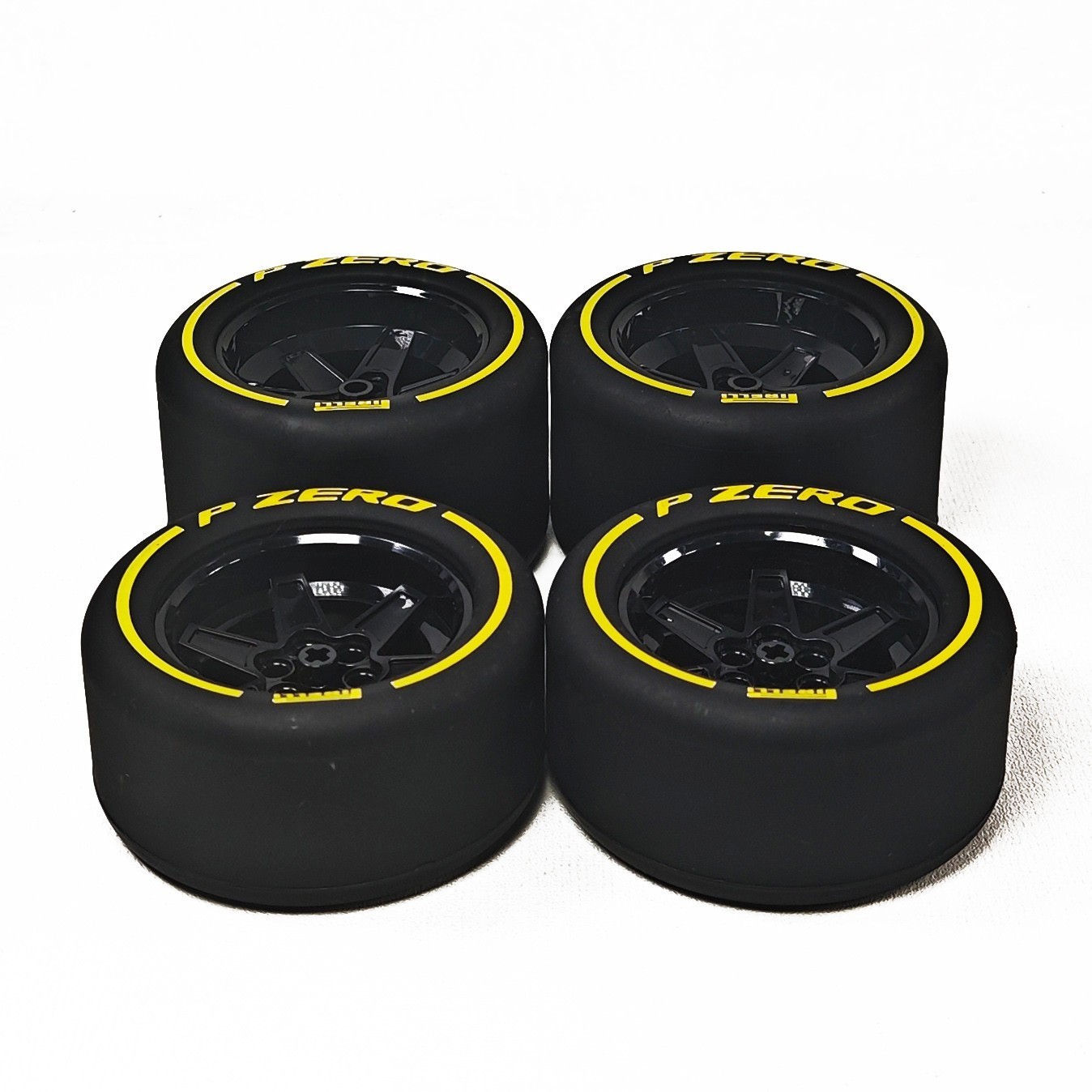 Custom 4pcs slick tires 32296 *2 4410 *2 for Lego 42171 42206 42207 F1,V3-Yellow