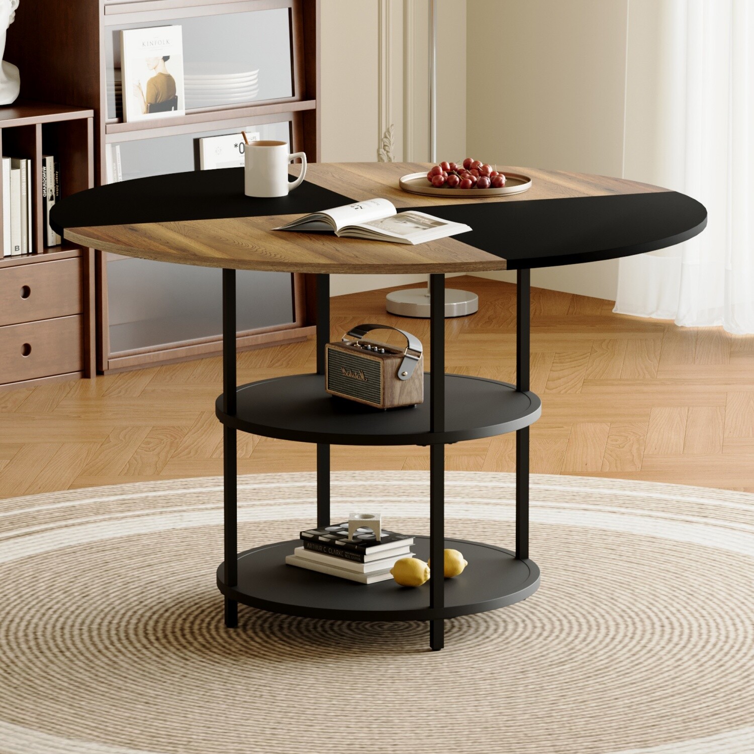 47.3'' Wood Dining Table Round Dining Table Wooden Table Kitchen Table