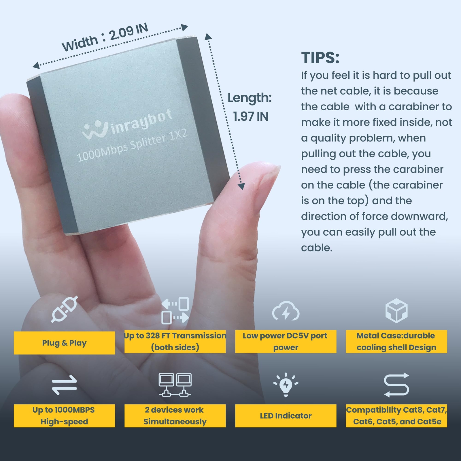 Ethernet Splitter，ethernet Splitter 1 to 2，ethernet Switch 2 Port 1000Mbps，LA...