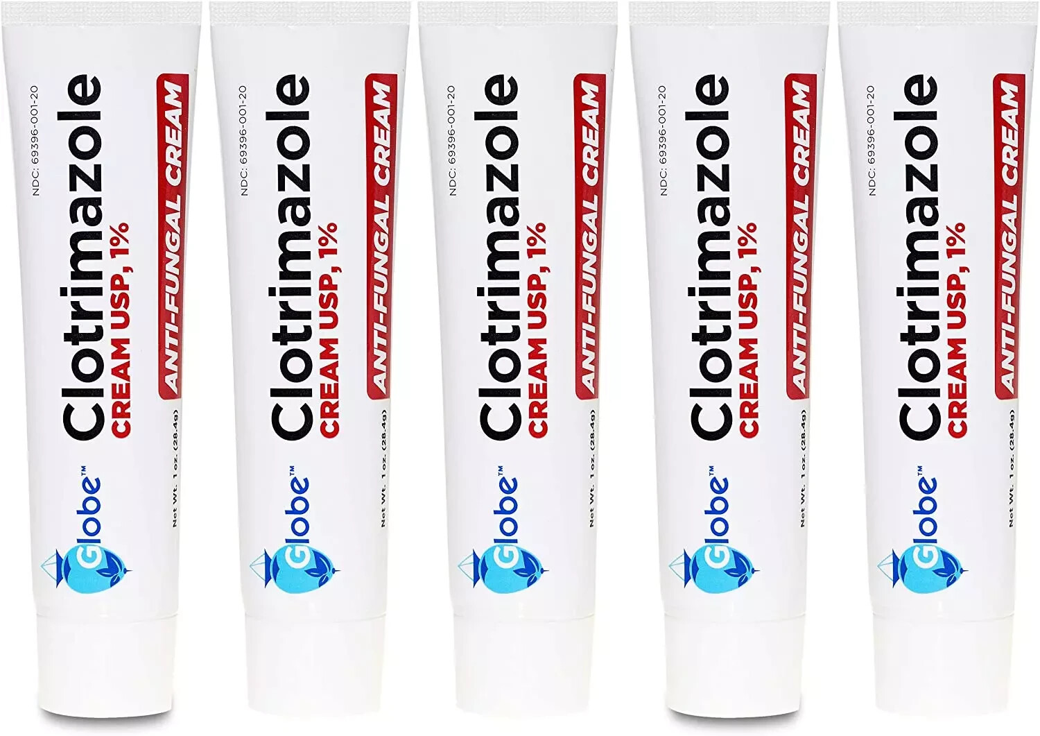 (5 Pack) Globe Clotrimazole 1% Cream (1 Oz) Relieves the Itching, Burning, Crack