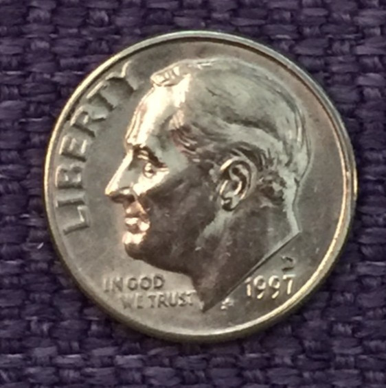 1997 D Roosevelt dime, actual nice coin in picture, free S/H
